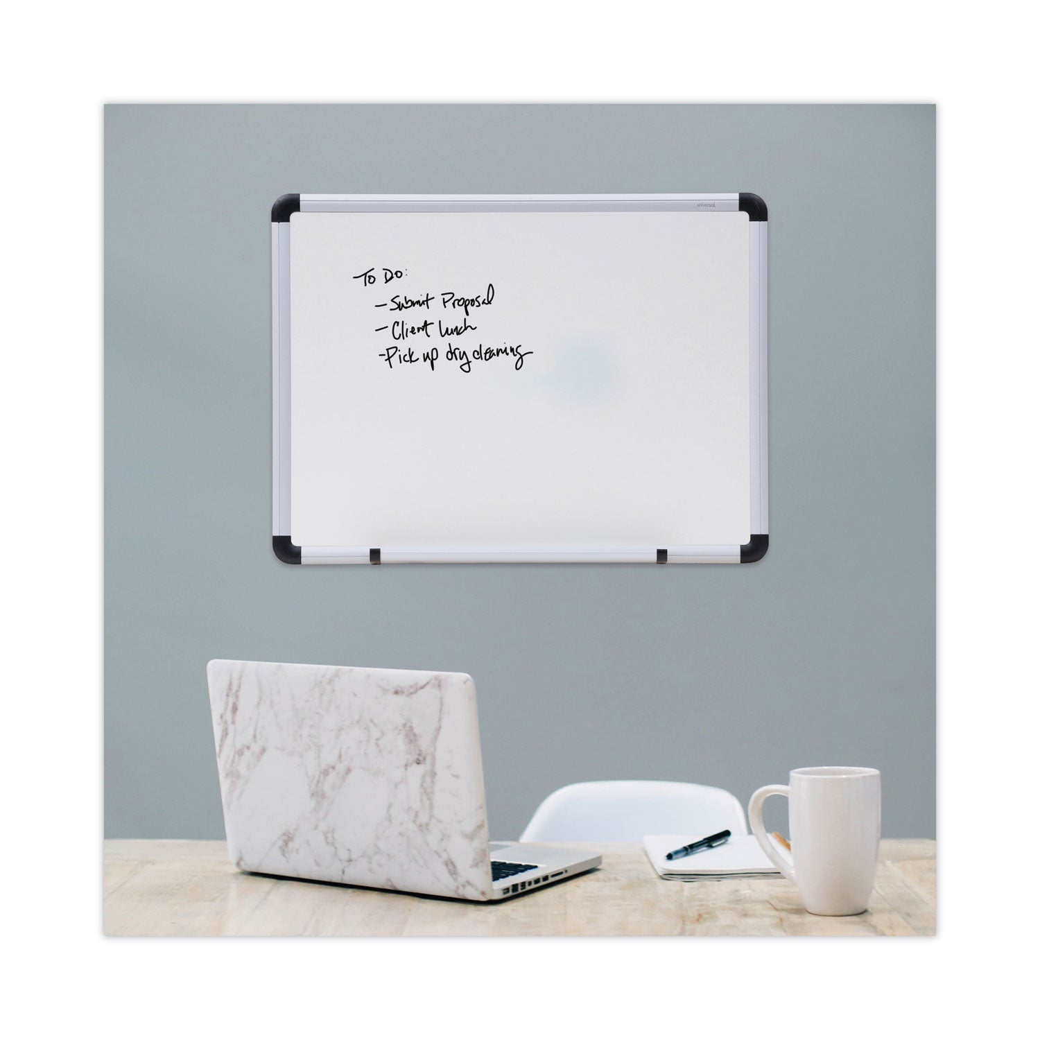 Modern Melamine Dry Erase Board with Aluminum Frame, 24 x 18, White Surface - 