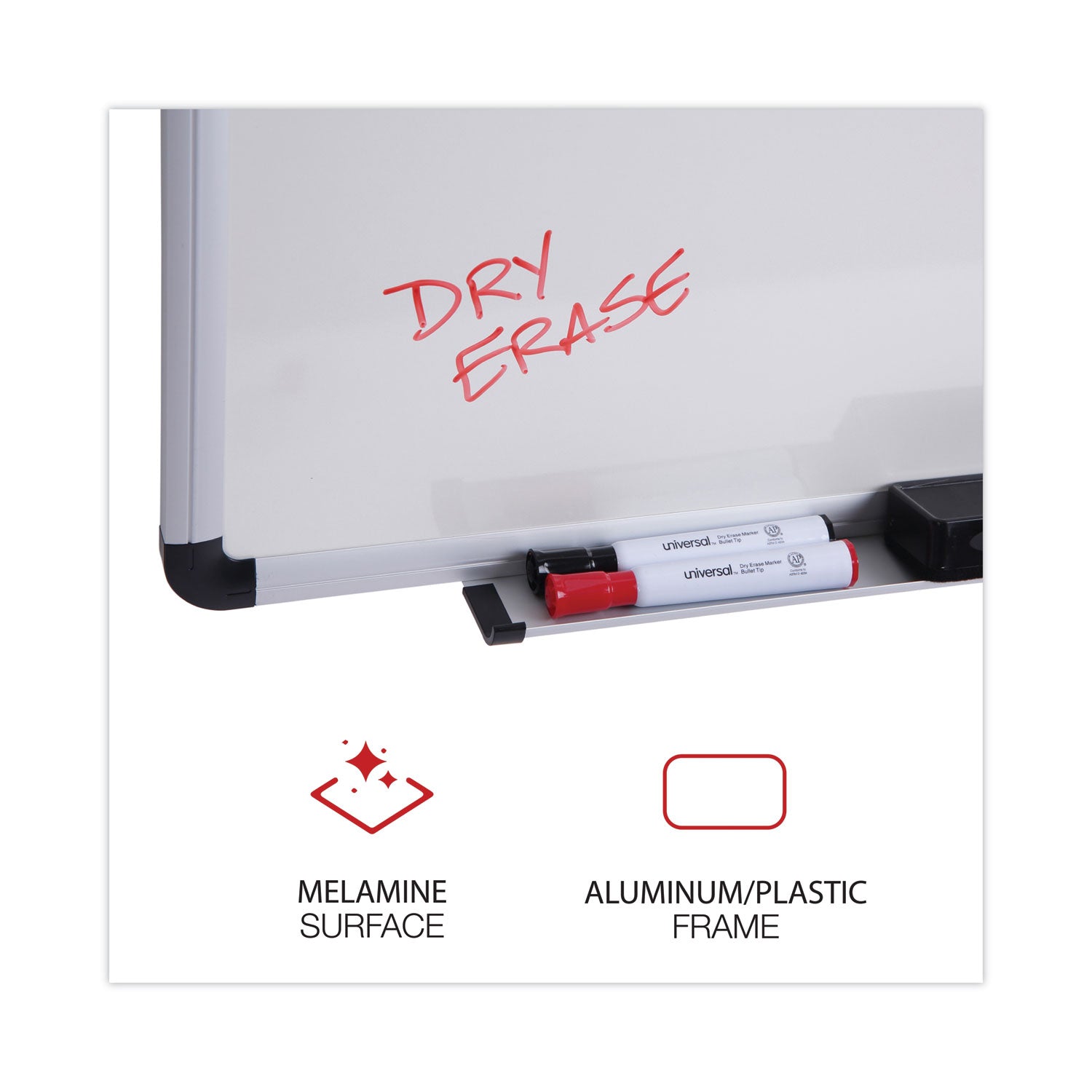 Modern Melamine Dry Erase Board with Aluminum Frame, 36 x 24, White Surface - 