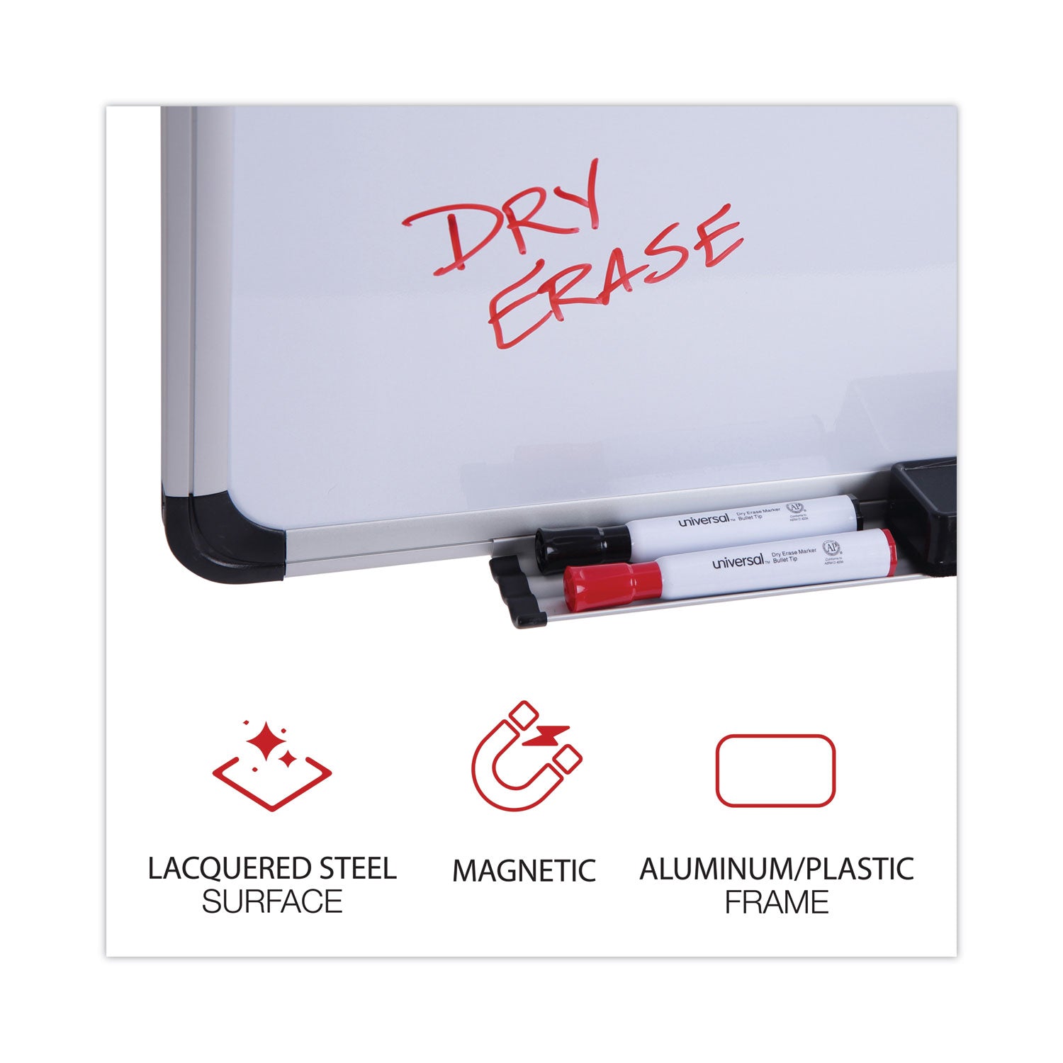 Magnetic Steel Dry Erase Marker Board, 48 x 36, White Surface, Aluminum/Plastic Frame - 