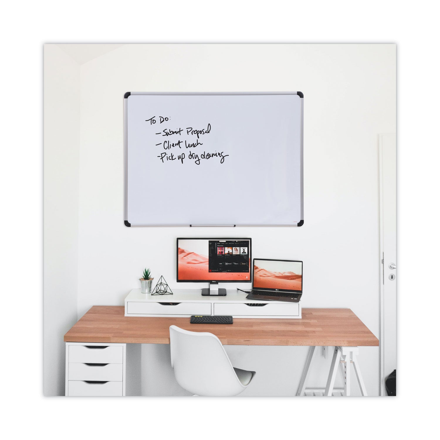 Magnetic Steel Dry Erase Marker Board, 48 x 36, White Surface, Aluminum/Plastic Frame - 