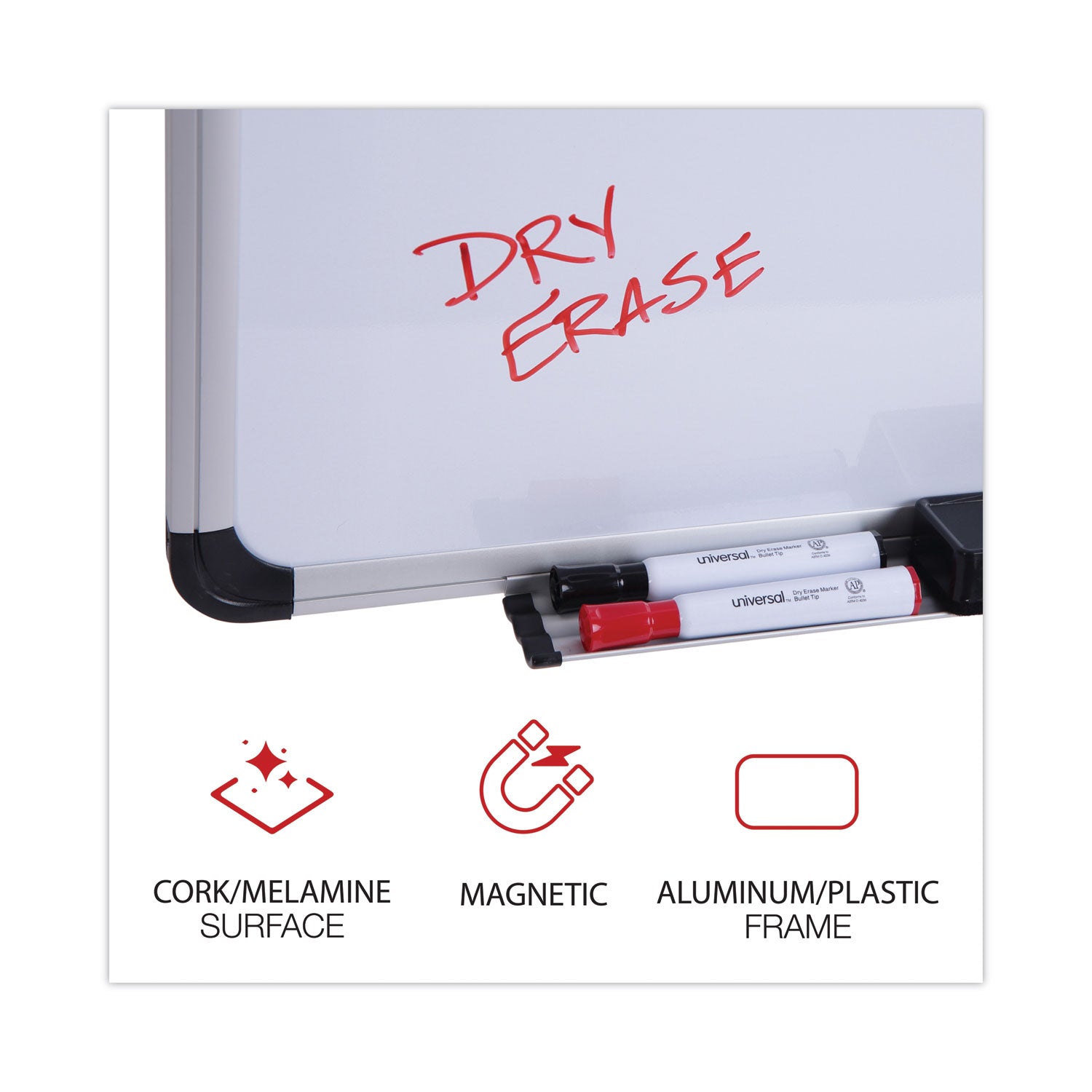 Cork/Dry Erase Board, Melamine, 24 x 18, Tan/White Surface, Gray/Black Aluminum/Plastic Frame - 