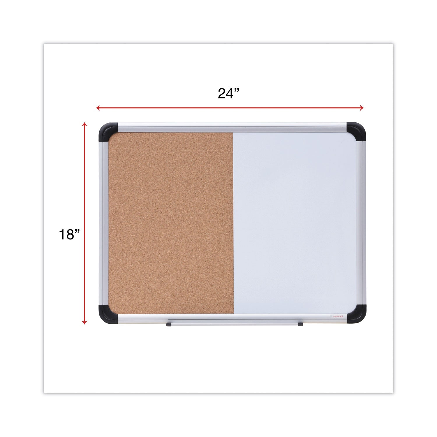 Cork/Dry Erase Board, Melamine, 24 x 18, Tan/White Surface, Gray/Black Aluminum/Plastic Frame - 