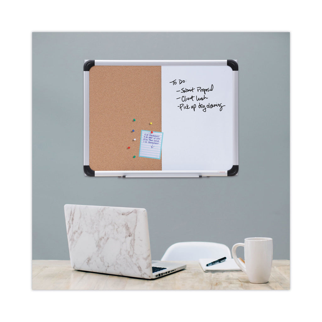 Cork/Dry Erase Board, Melamine, 24 x 18, Tan/White Surface, Gray/Black Aluminum/Plastic Frame - 