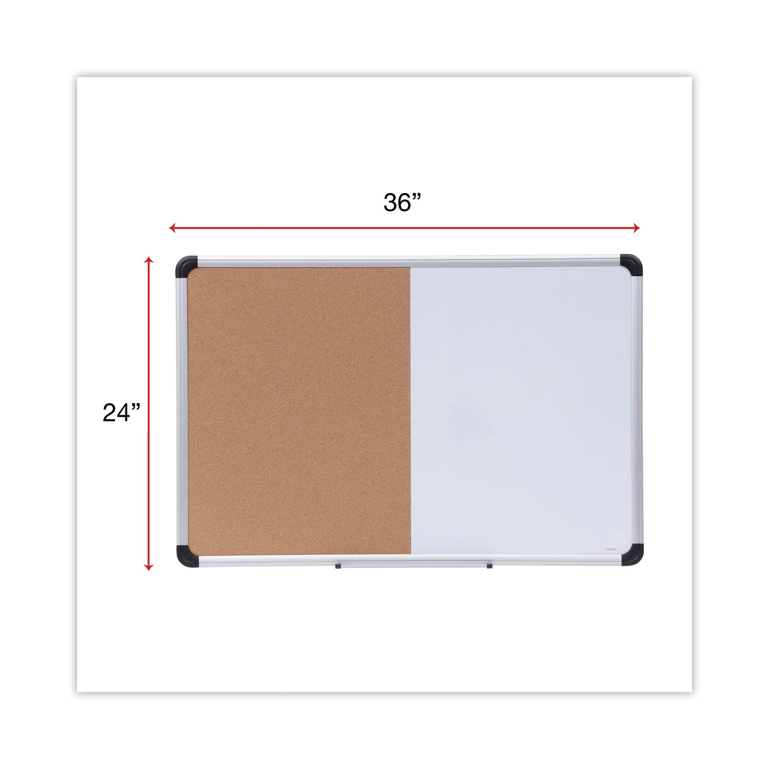 Cork/Dry Erase Board, Melamine, 36 x 24, Tan/White Surface, Gray/Black Aluminum/Plastic Frame - 