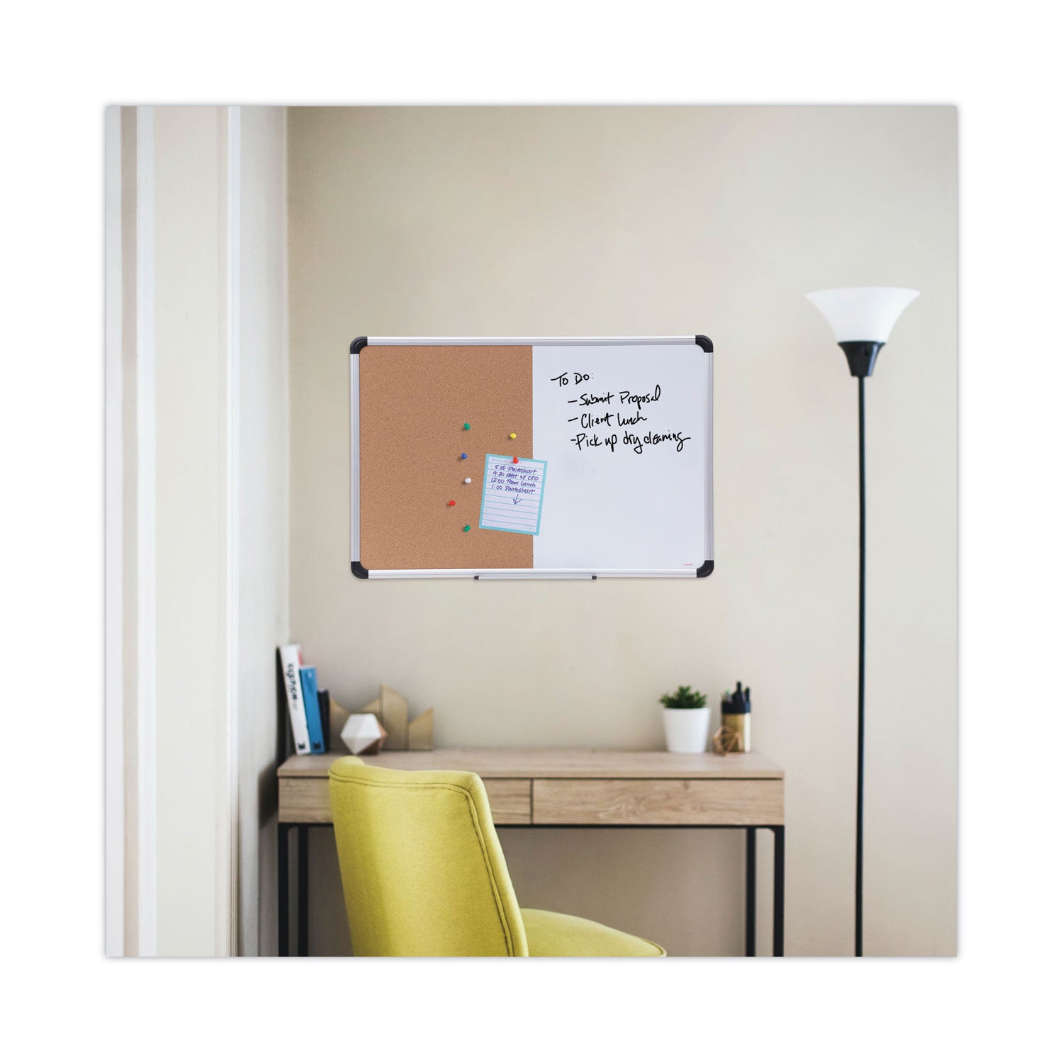 Cork/Dry Erase Board, Melamine, 36 x 24, Tan/White Surface, Gray/Black Aluminum/Plastic Frame - 