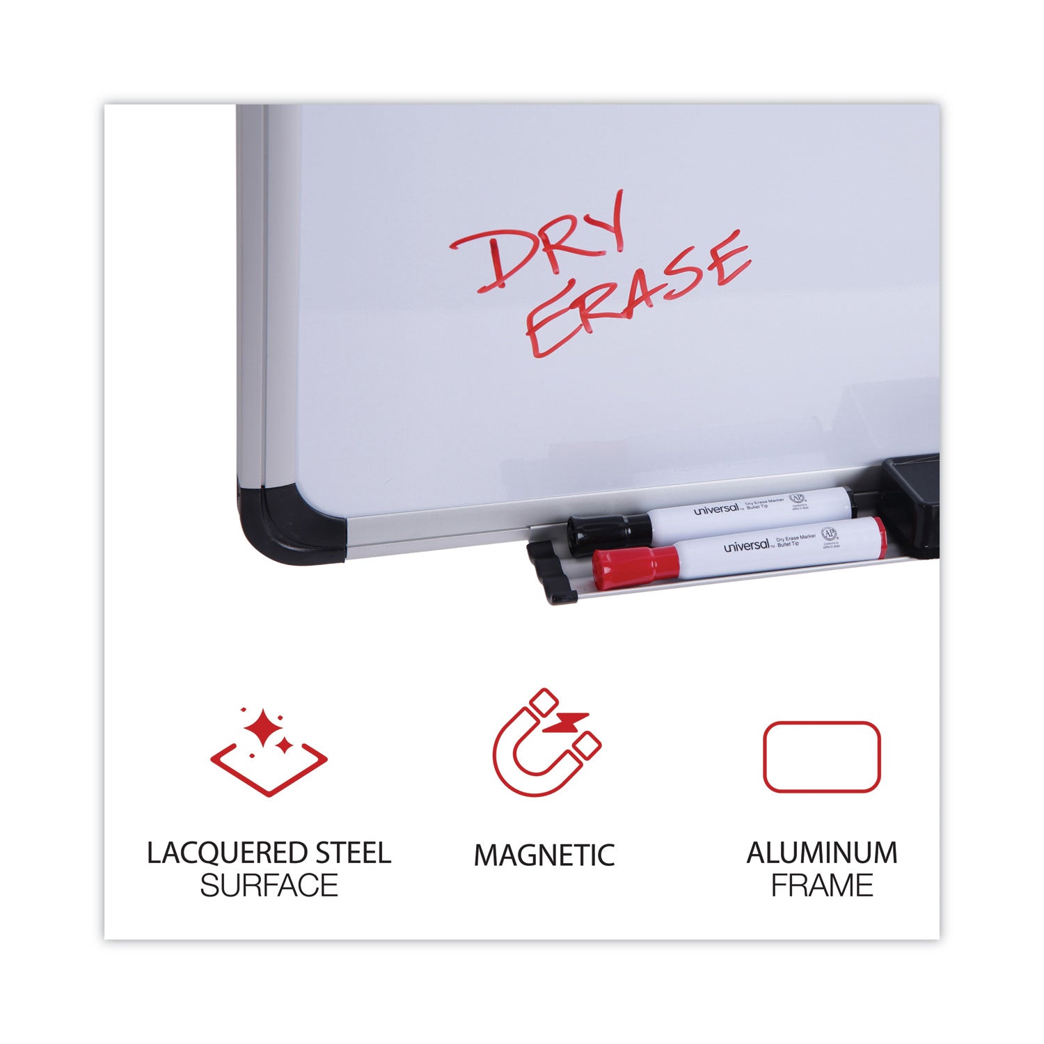 Deluxe Porcelain Magnetic Dry Erase Board, 36 x 24, White Surface, Silver/Black Aluminum Frame - 