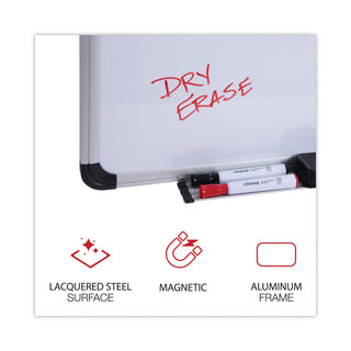 Deluxe Porcelain Magnetic Dry Erase Board, 36 x 24, White Surface, Silver/Black Aluminum Frame - 