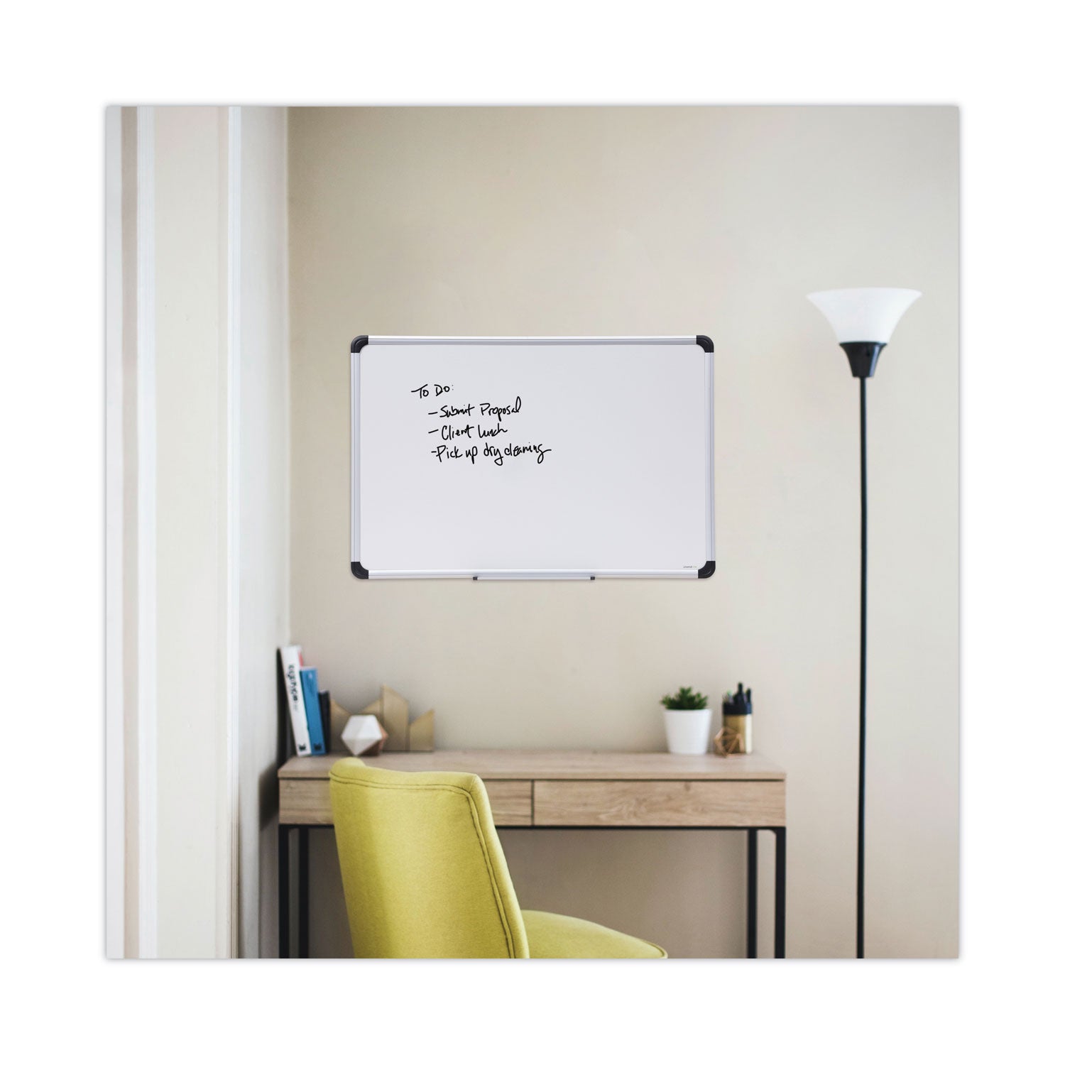 Deluxe Porcelain Magnetic Dry Erase Board, 36 x 24, White Surface, Silver/Black Aluminum Frame - 