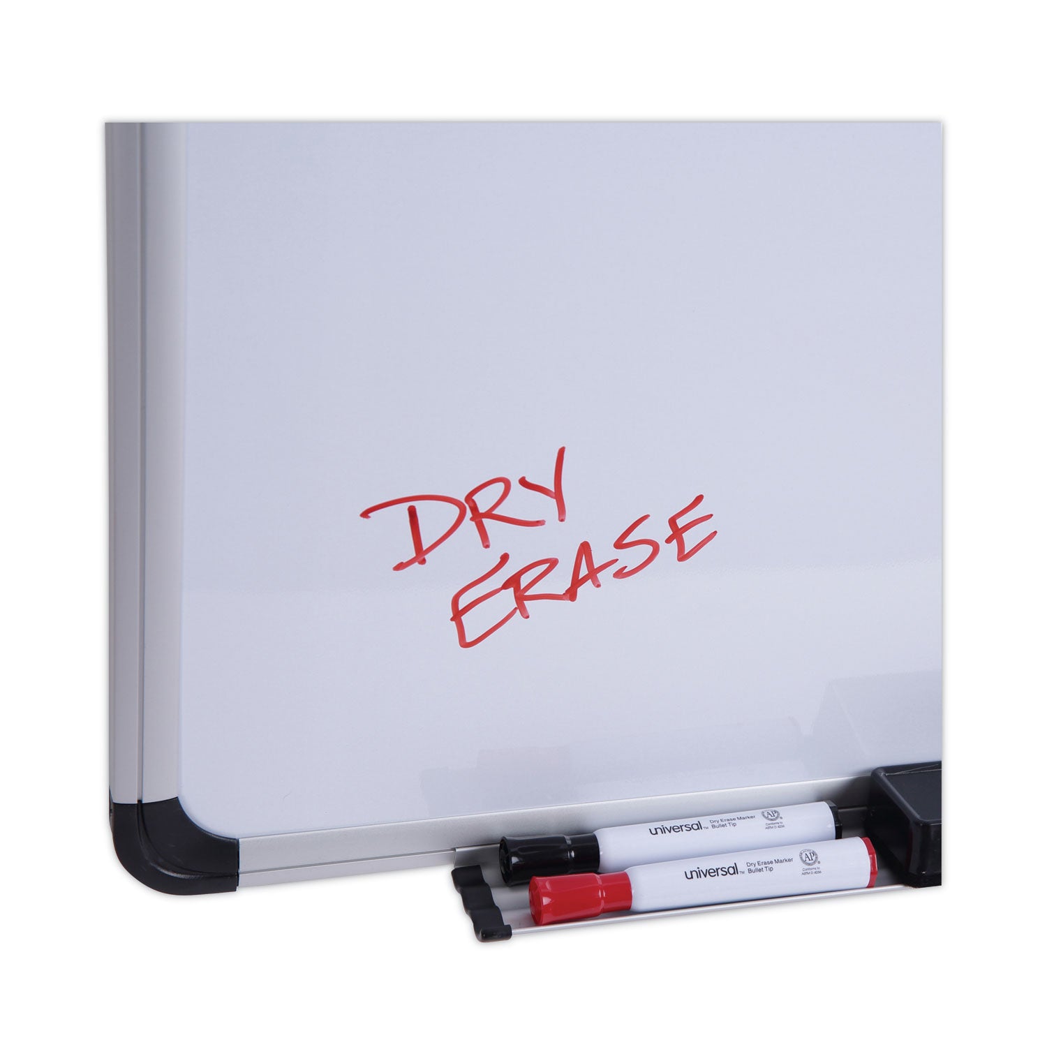 Deluxe Porcelain Magnetic Dry Erase Board, 36 x 24, White Surface, Silver/Black Aluminum Frame - 