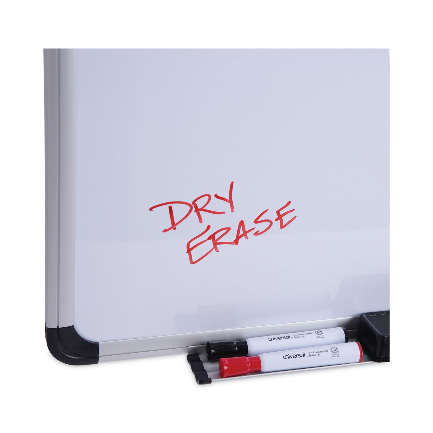 Deluxe Porcelain Magnetic Dry Erase Board, 48 x 36, White Surface, Silver/Black Aluminum Frame - 