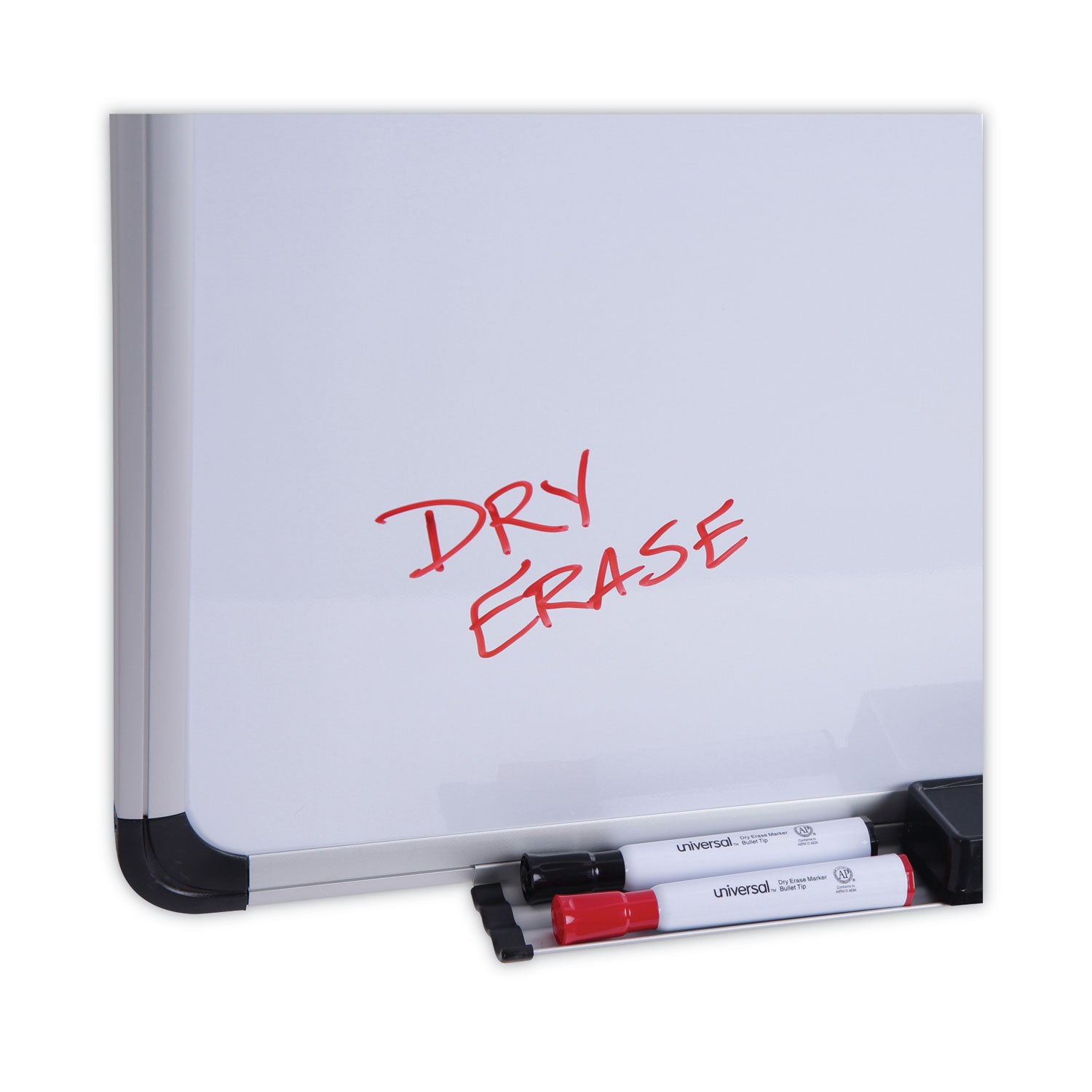 Deluxe Porcelain Magnetic Dry Erase Board, 72 x 48, White Surface, Silver/Black Aluminum Frame - 