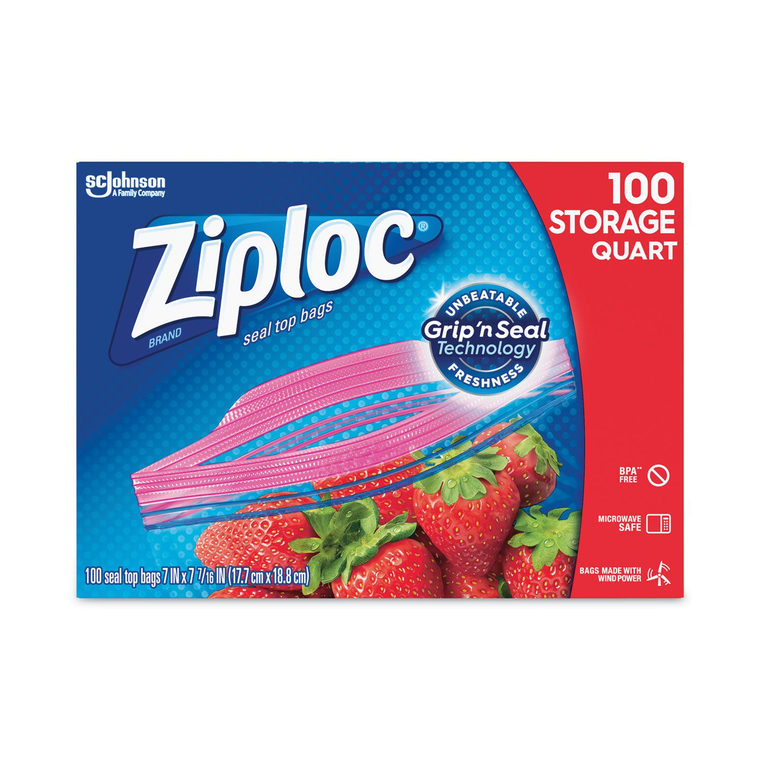 Seal Top Bags, 1 qt, 7.44" x 7", Clear, 100/Box