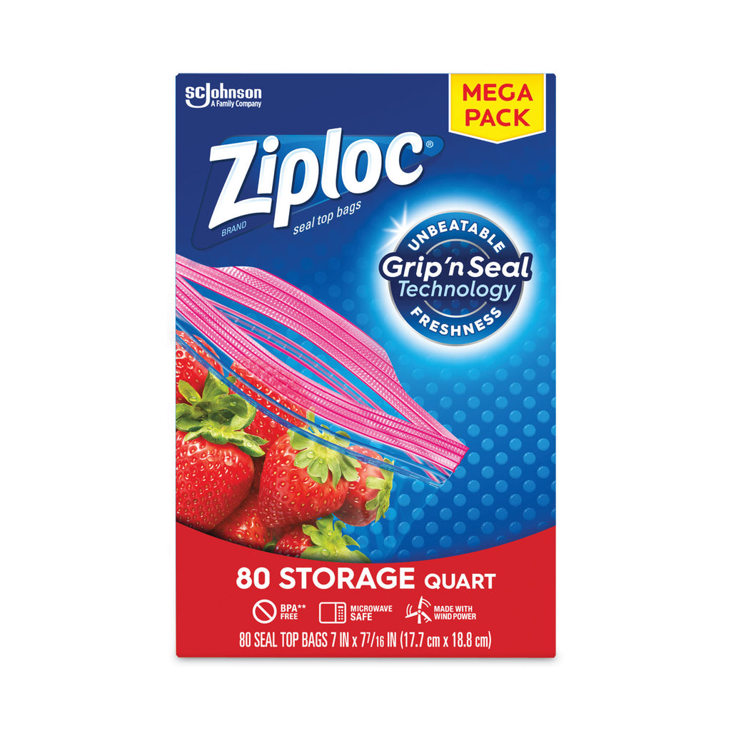 Seal Top Bags, 1 qt, 7.44" x 7", Clear, 80/Box