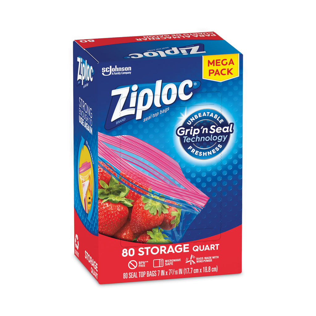 Seal Top Bags, 1 qt, 7.44" x 7", Clear, 80/Box