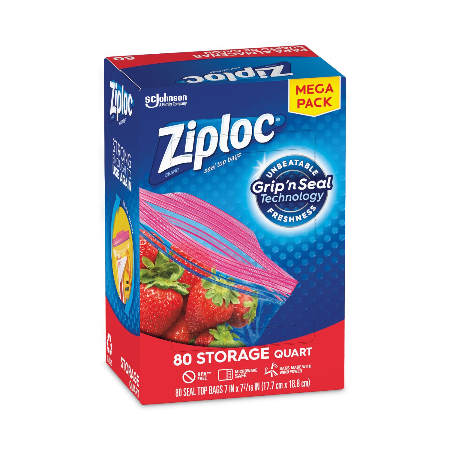 Seal Top Bags, 1 qt, 7.44" x 7", Clear, 80/Box