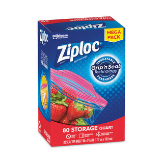 Seal Top Bags, 1 qt, 7.44" x 7", Clear, 80/Box