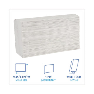 Multifold Paper Towels, 1-Ply, 9 x 9.45, White, 250 Towels/Pack, 16 Packs/Carton