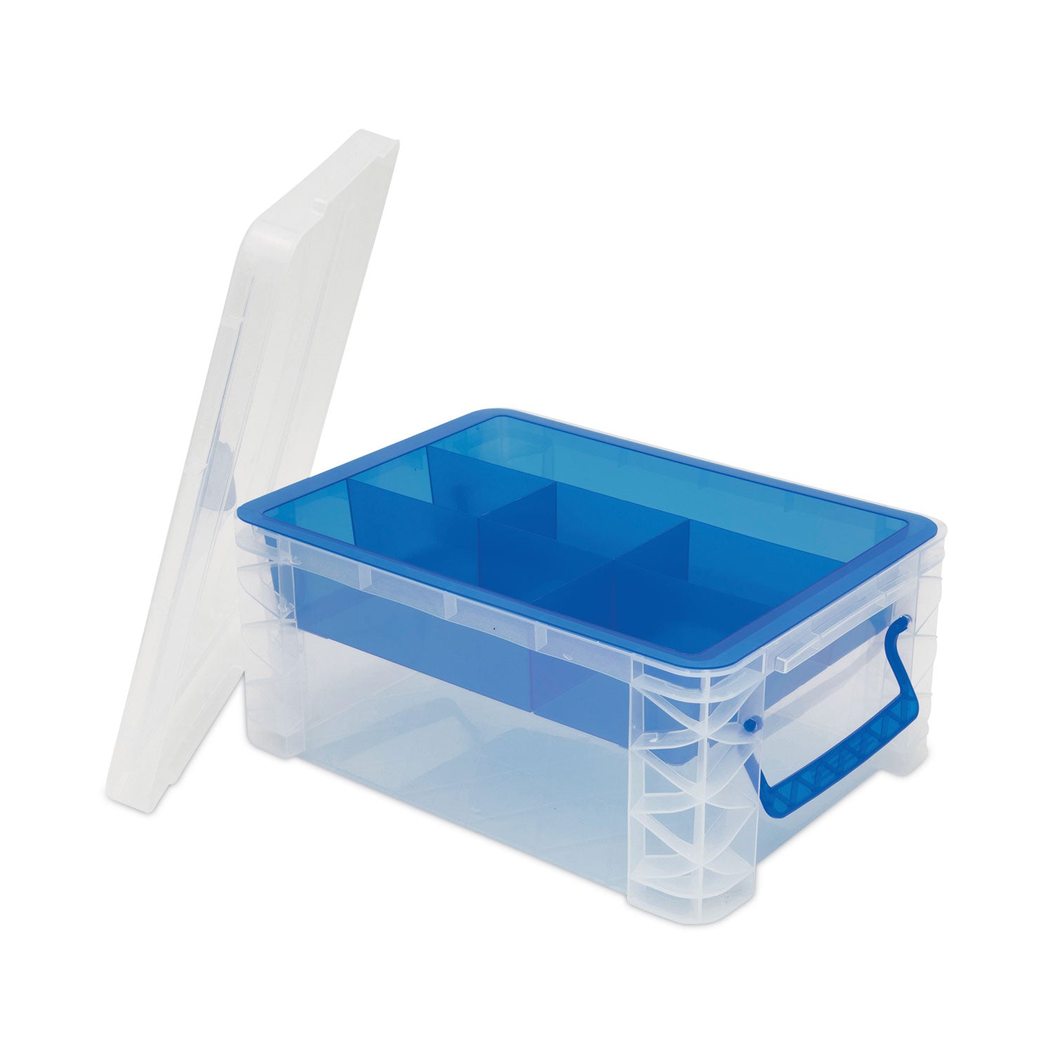 super-stacker-divided-storage-box-6-sections-1038-x-1425-x-65-clear-blue_avt37371 - 2