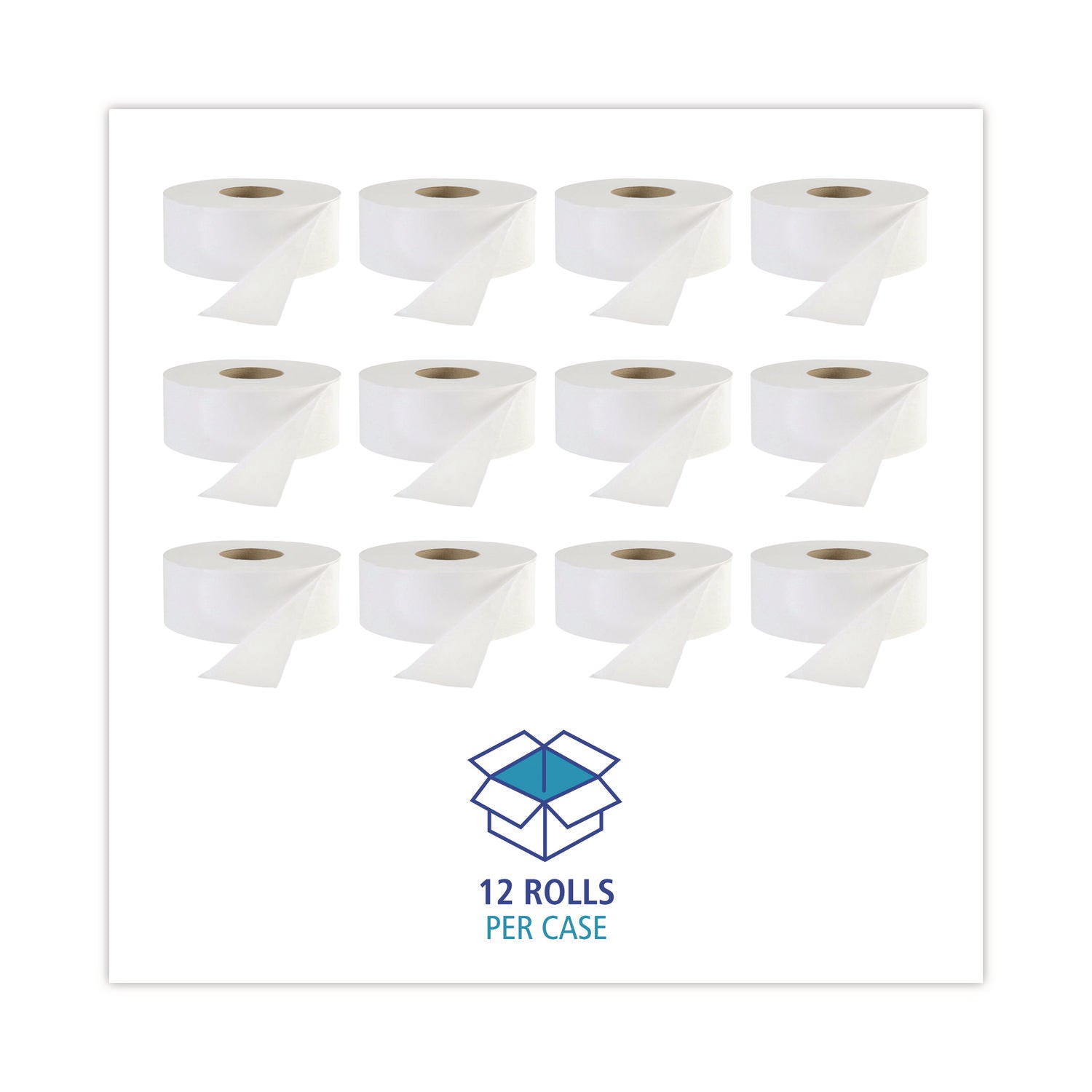 JRT Jr. Bath Tissue, Jumbo, Septic Safe, 1-Ply, White, 3.3" x 2,000 ft, 12/Carton