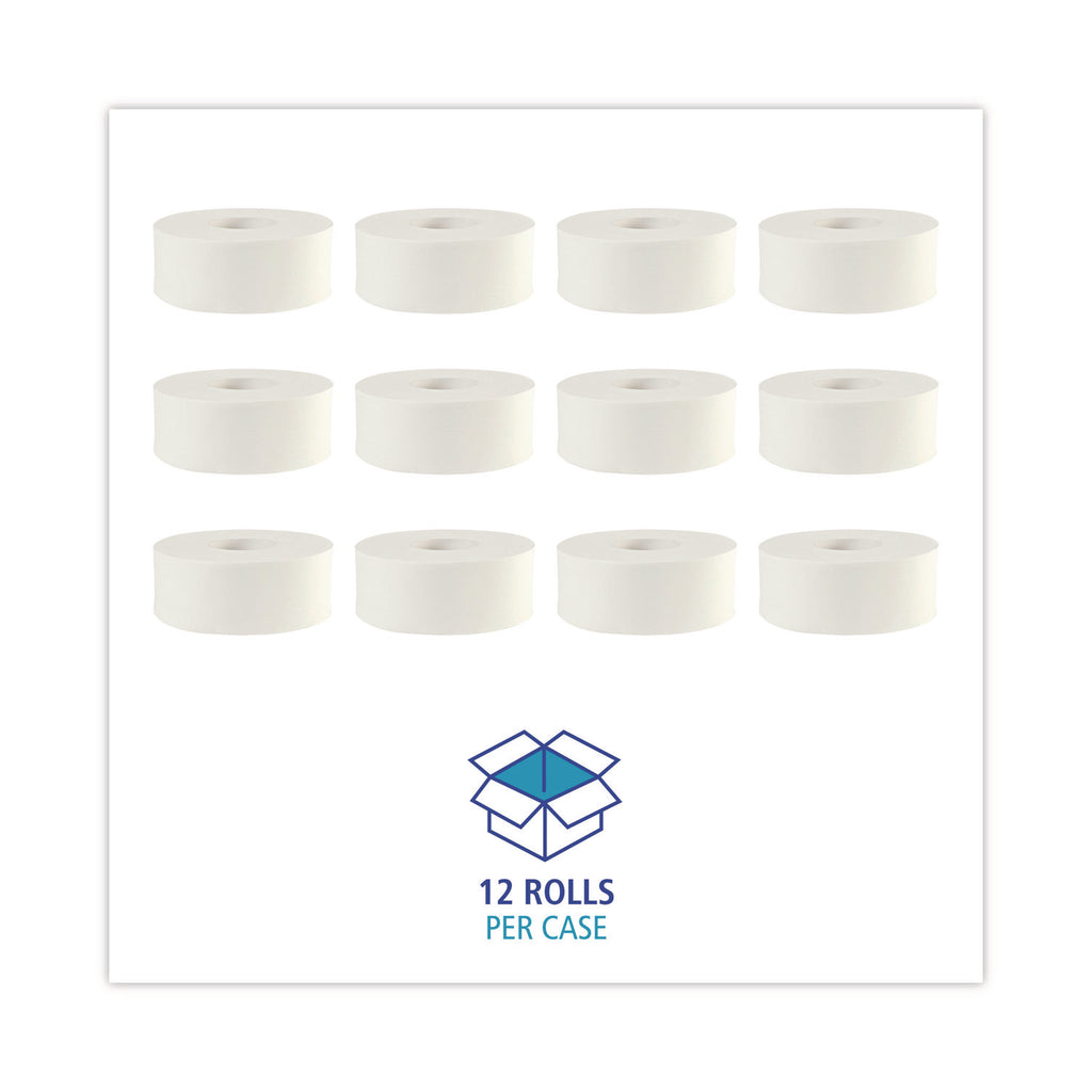 JRT Bath Tissue, Jumbo, Septic Safe, 2-Ply, White, 3.3" x 1,000 ft, 12 Rolls/Carton