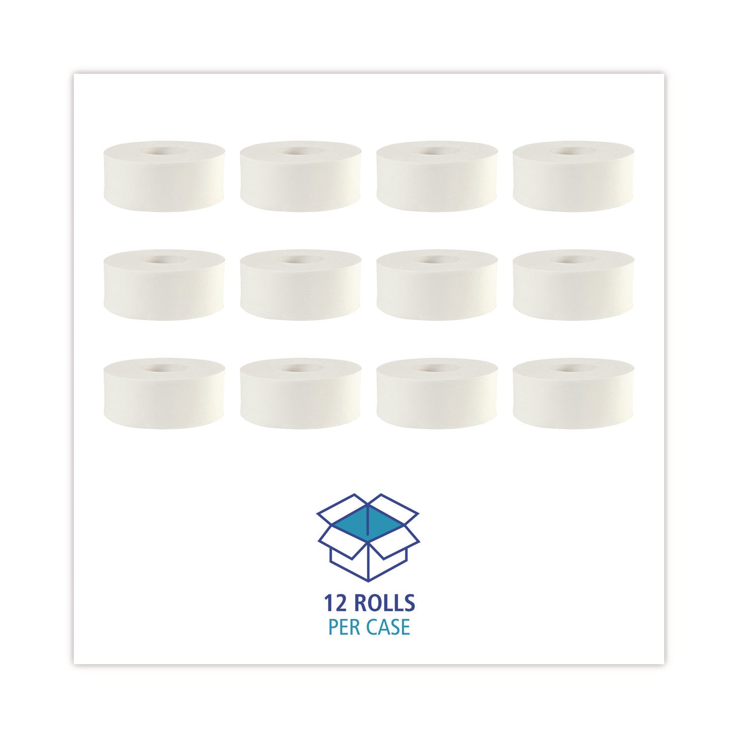 JRT Bath Tissue, Jumbo, Septic Safe, 2-Ply, White, 3.3" x 1,000 ft, 12 Rolls/Carton
