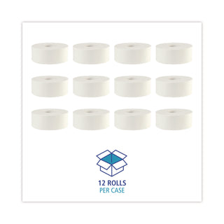JRT Bath Tissue, Jumbo, Septic Safe, 2-Ply, White, 3.3" x 1,000 ft, 12 Rolls/Carton