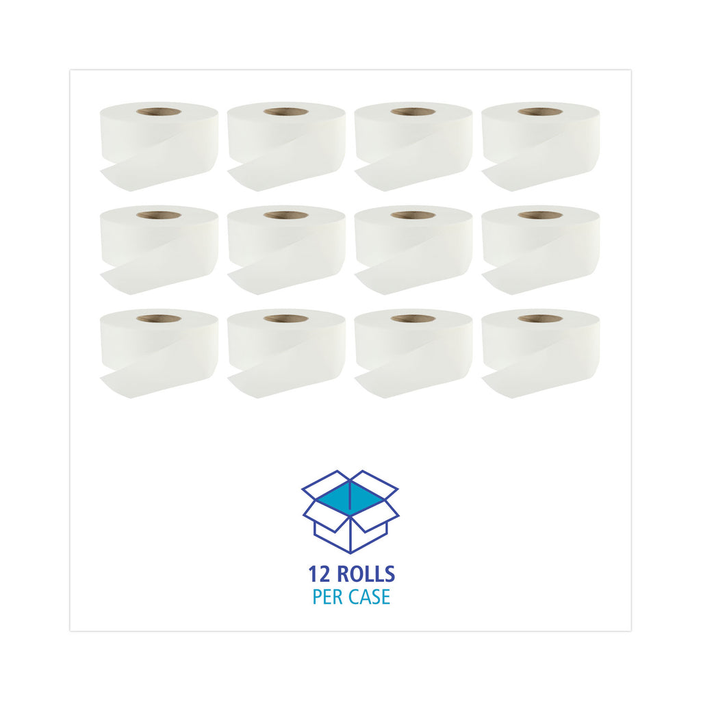 Jumbo Roll Bathroom Tissue, Septic Safe, 2-Ply, White, 3.2" x 525 ft, 12 Rolls/Carton