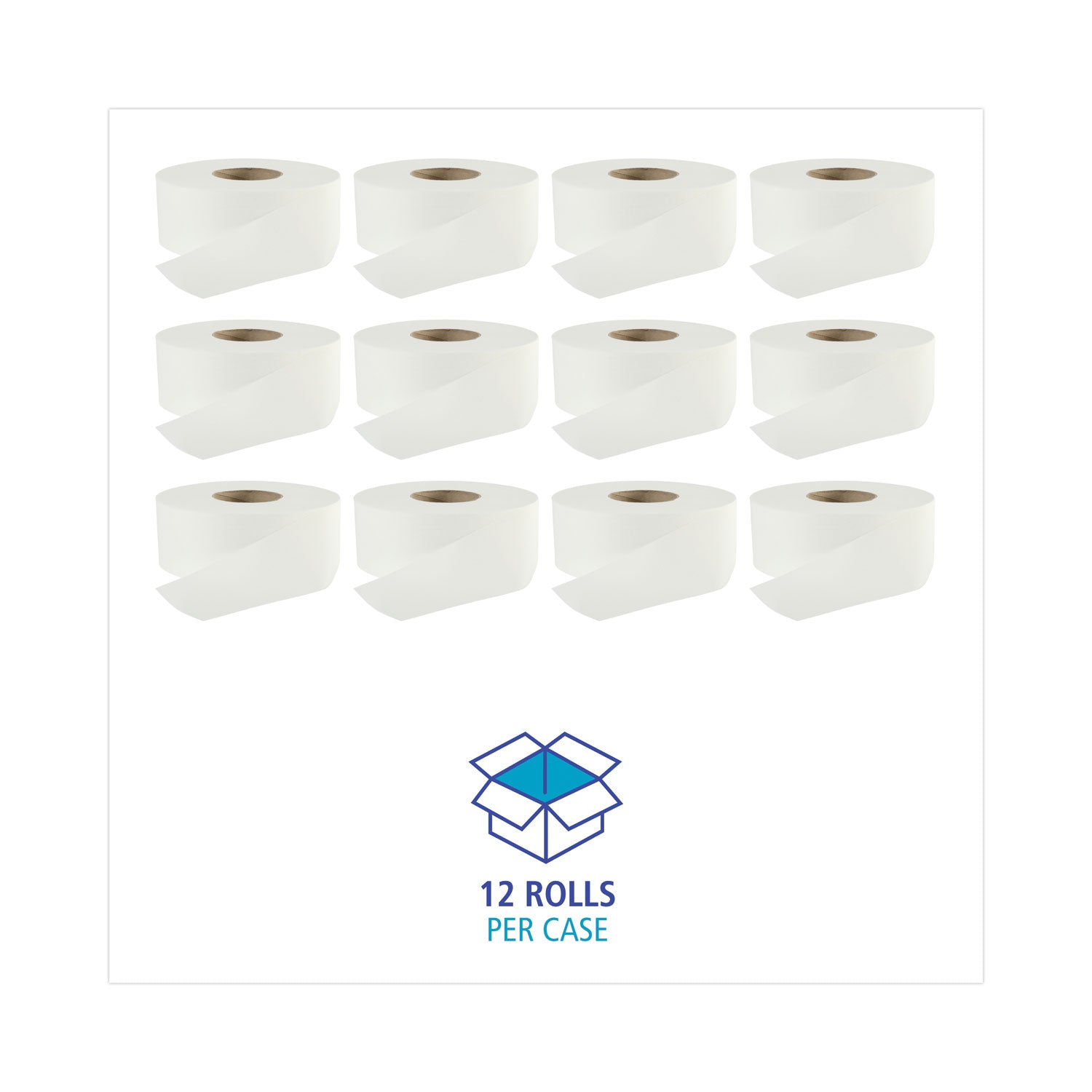 Jumbo Roll Bathroom Tissue, Septic Safe, 2-Ply, White, 3.2" x 525 ft, 12 Rolls/Carton