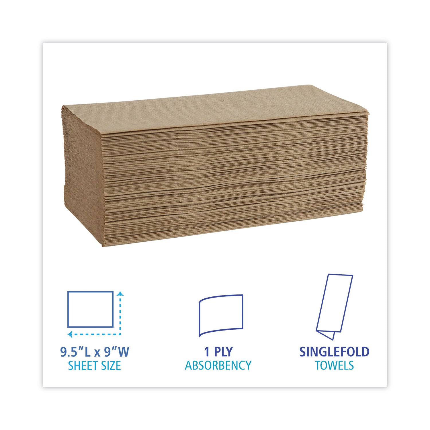 Singlefold Paper Towels, 1-Ply, 9 x 9.45, Natural, 250/Pack, 16 Packs/Carton - 