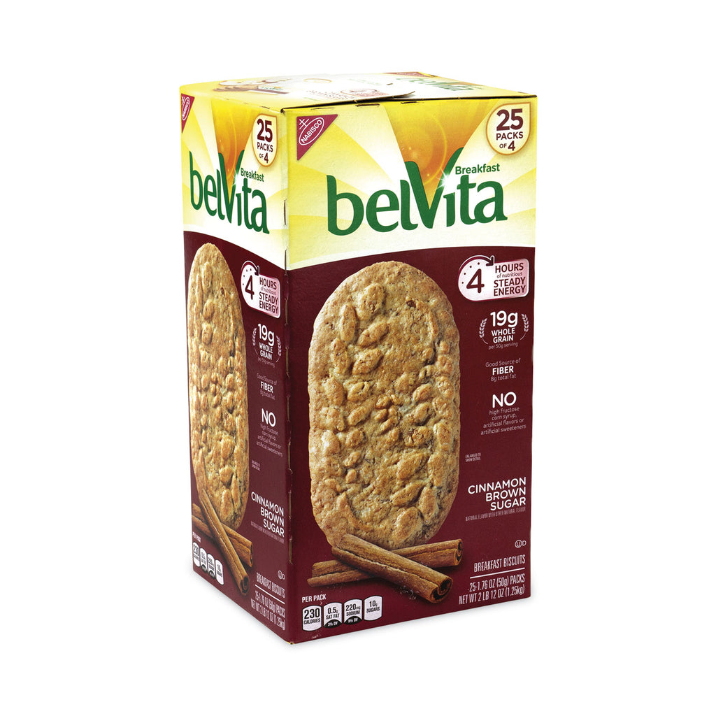 belVita Breakfast Biscuits, Cinnamon Brown Sugar, 1.76 oz Pack, 25 Packs/Carton, Ships in 1-3 Business Days