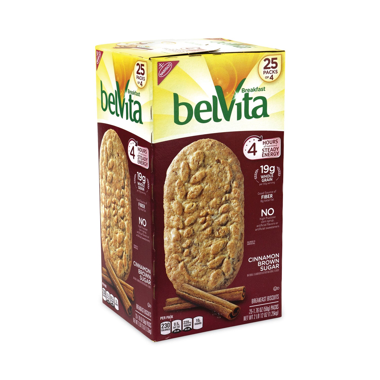 belVita Breakfast Biscuits, Cinnamon Brown Sugar, 1.76 oz Pack, 25 Packs/Carton, Ships in 1-3 Business Days