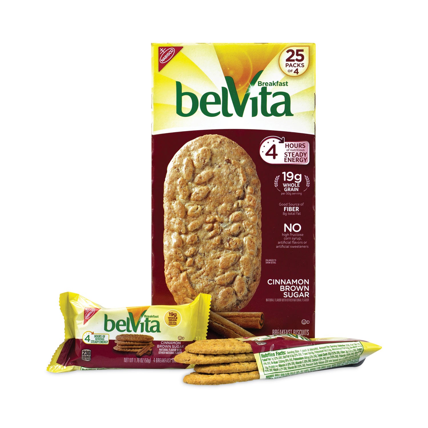 belVita Breakfast Biscuits, Cinnamon Brown Sugar, 1.76 oz Pack, 25 Packs/Carton, Ships in 1-3 Business Days