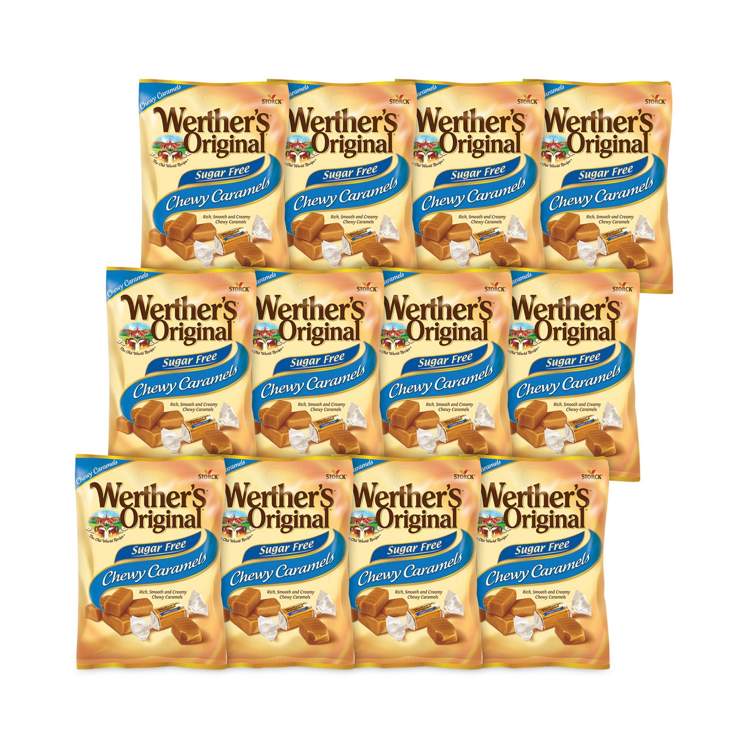 Sugar Free Chewy Caramel Candy, 1.46 oz Bag, 12 Bags/Carton, Ships in 1-3 Business Days