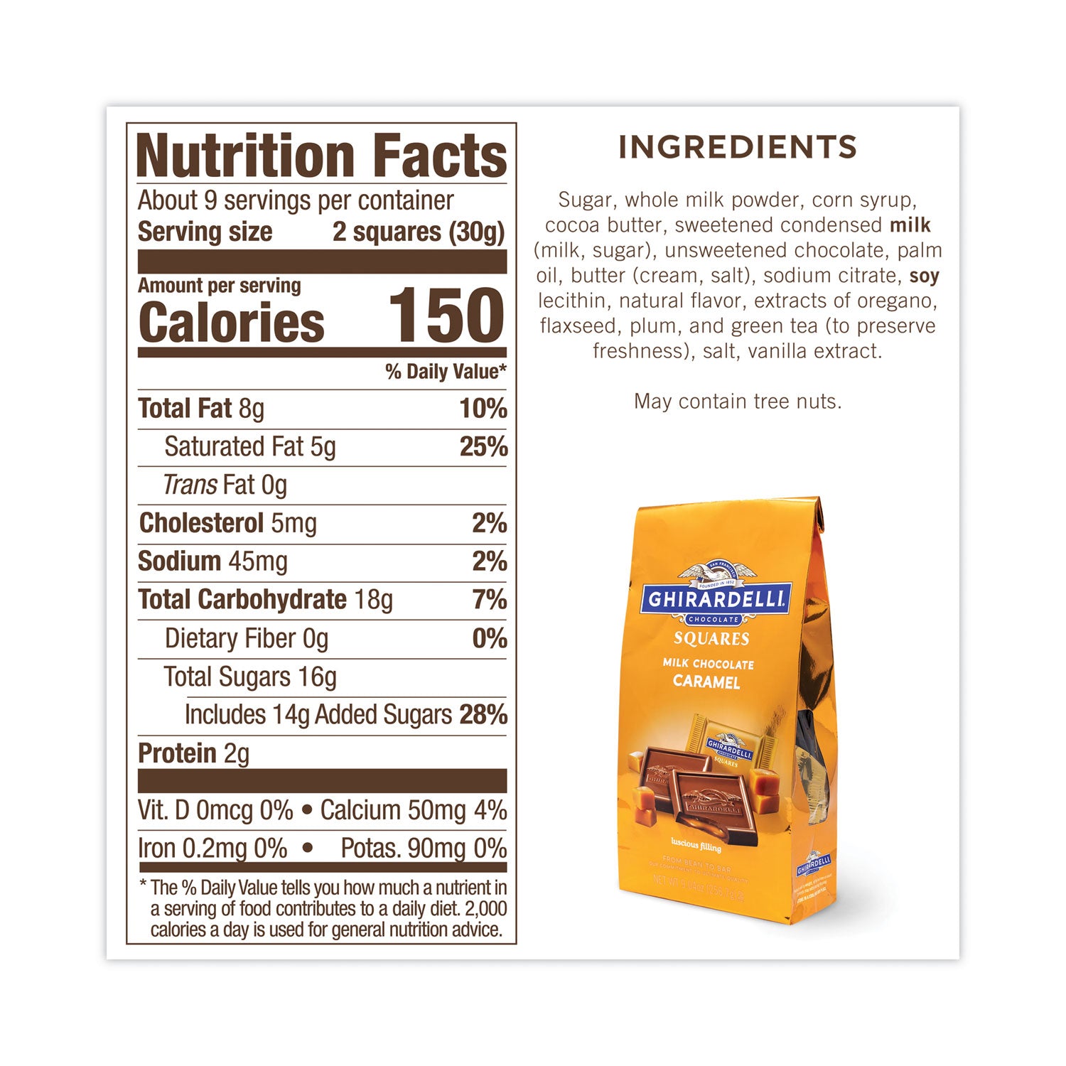 Milk Chocolate and Caramel Chocolate Squares, 9.04 oz Bags, 2 Bags/Pack, Ships in 1-3 Business Days