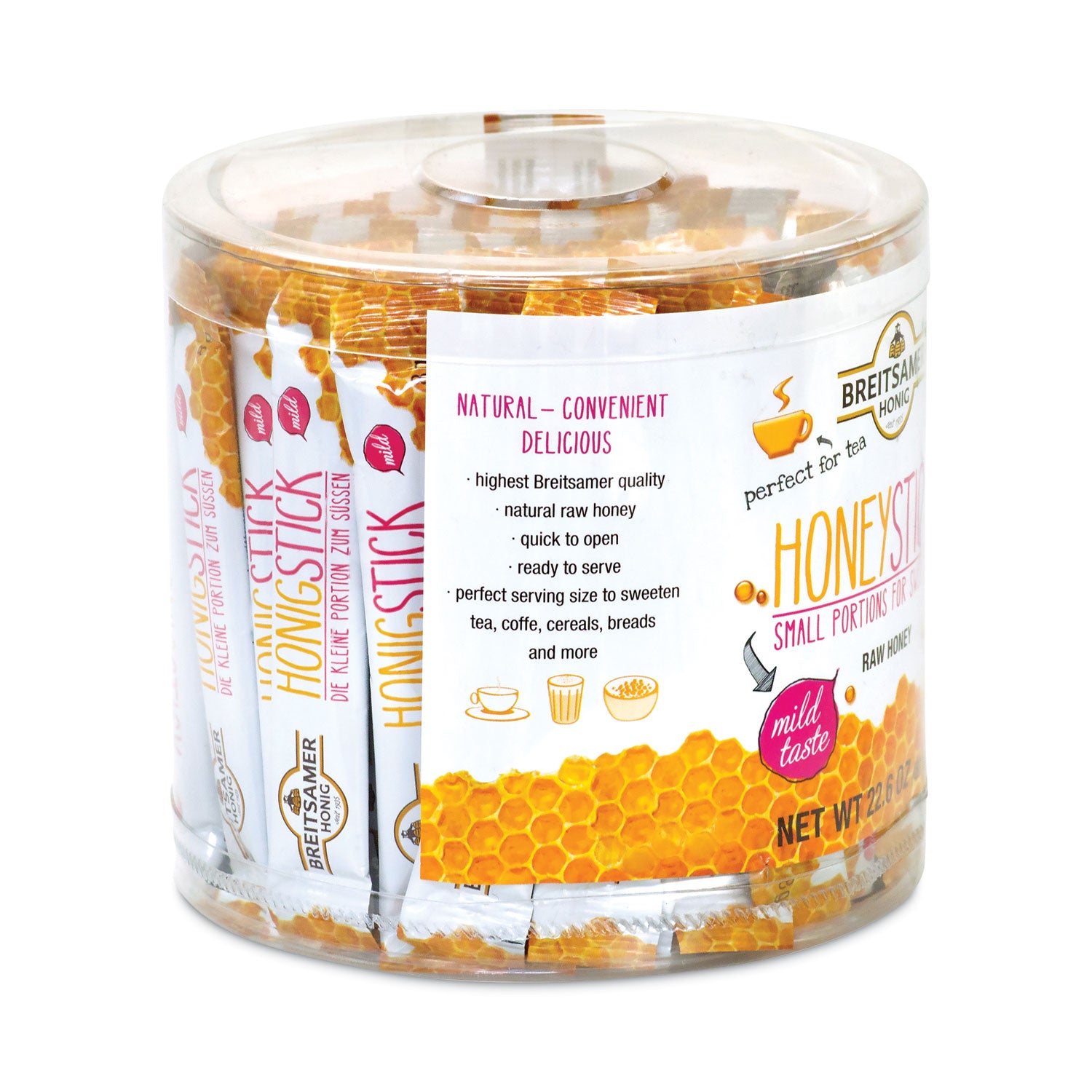 Raw Honey Sticks, 0.28 oz, 80 Sticks/Tub, 1 Tub/Carton, Ships in 1-3 Business Days