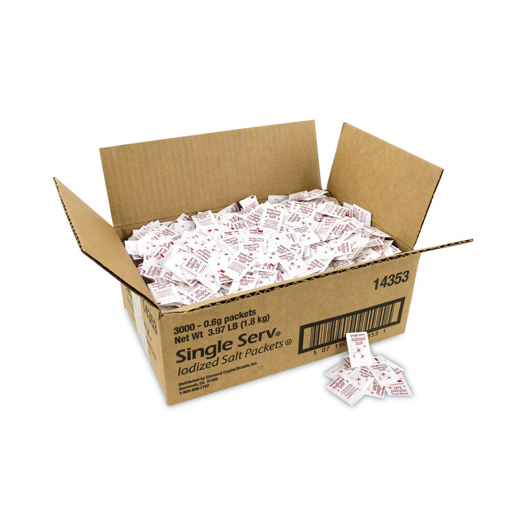 Iodized Salt Packet, 0.6 g Packet, 3,000/Carton, Ships in 1-3 Business Days