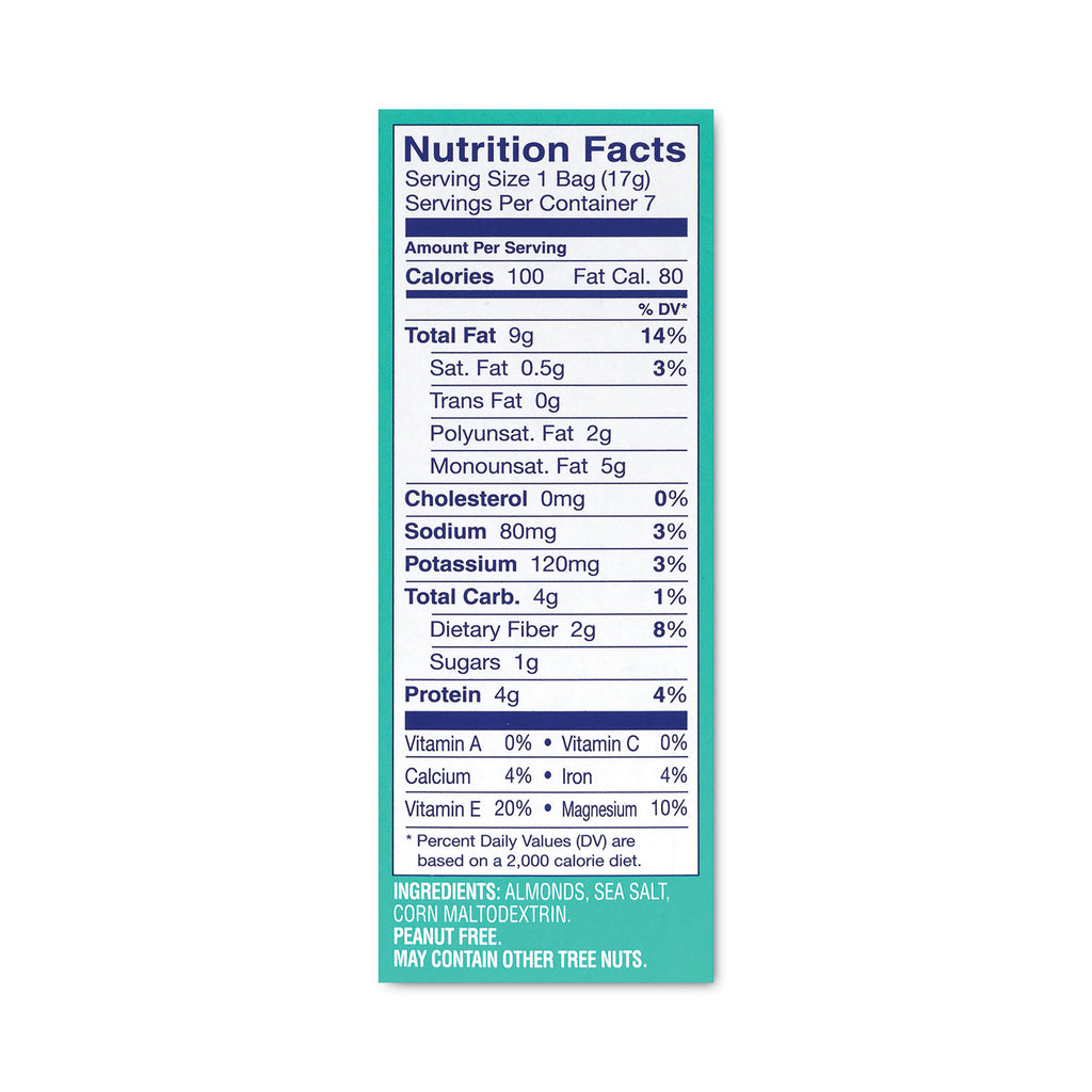 Oven Roasted Sea Salt Almonds, 0.6 oz Bag, 7 Bags/Box, 6 Box/Carton, Ships in 1-3 Business Days