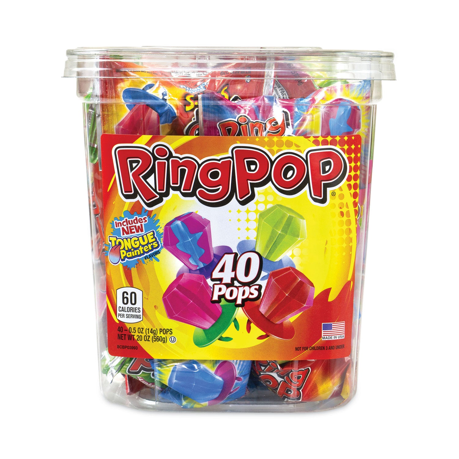 Ring Pop Lollipops, Assorted Flavors, 0.5 oz, 40 Piece Tub, Ships in 1-3 Business Days