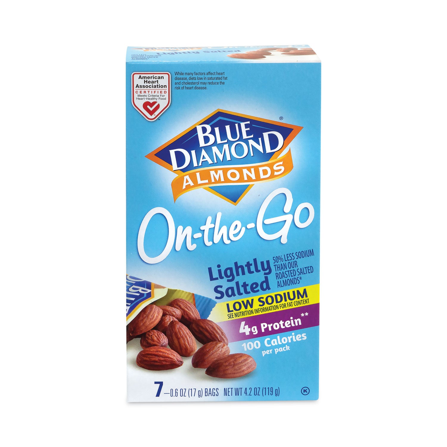 Low Sodium Lightly Salted Almonds, 1.5 oz Bag, 42 Bags/Carton, Ships in 1-3 Business Days