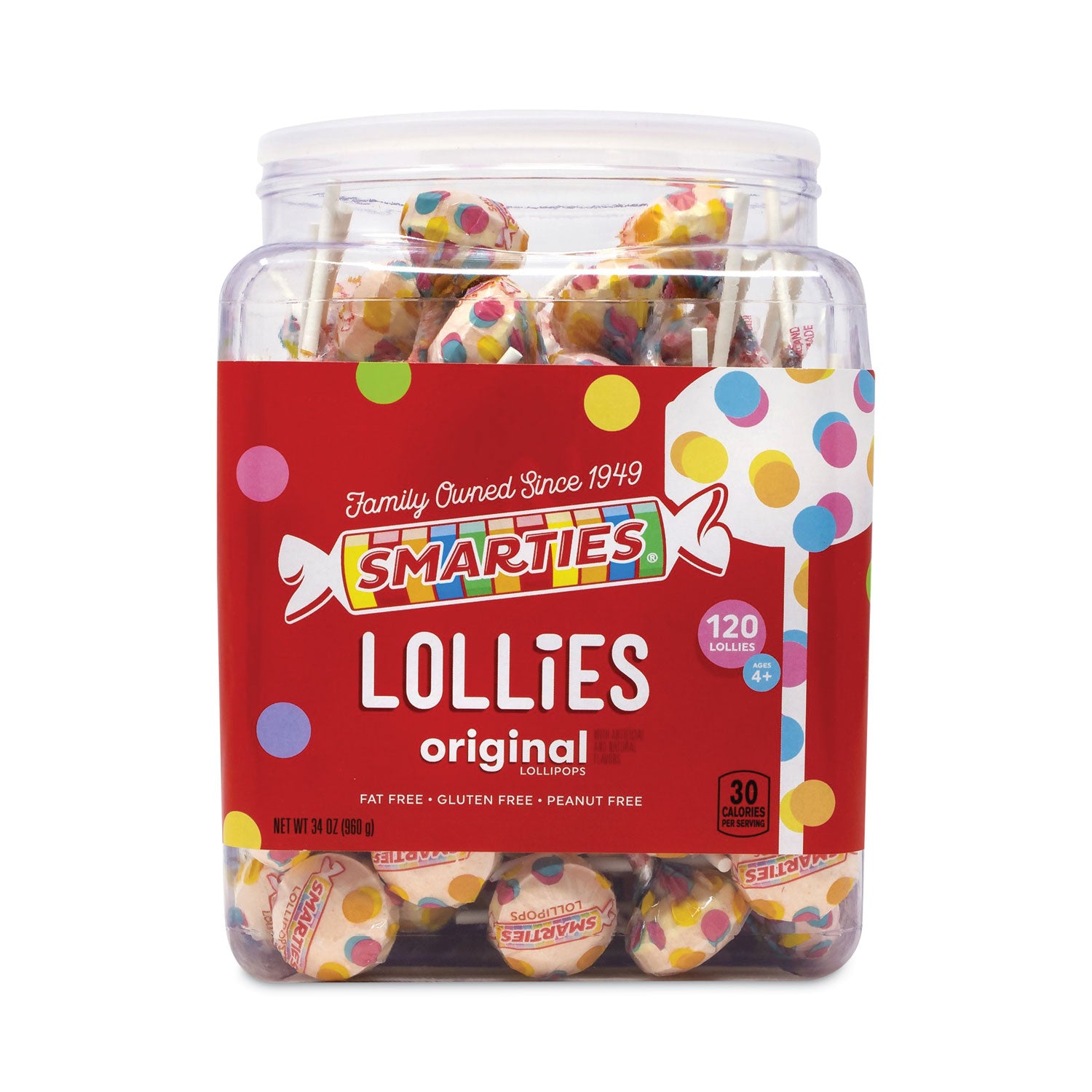 Smarties Lollies Lollipops, 34 oz Jar, 120 Pieces, Ships in 1-3 Business Days