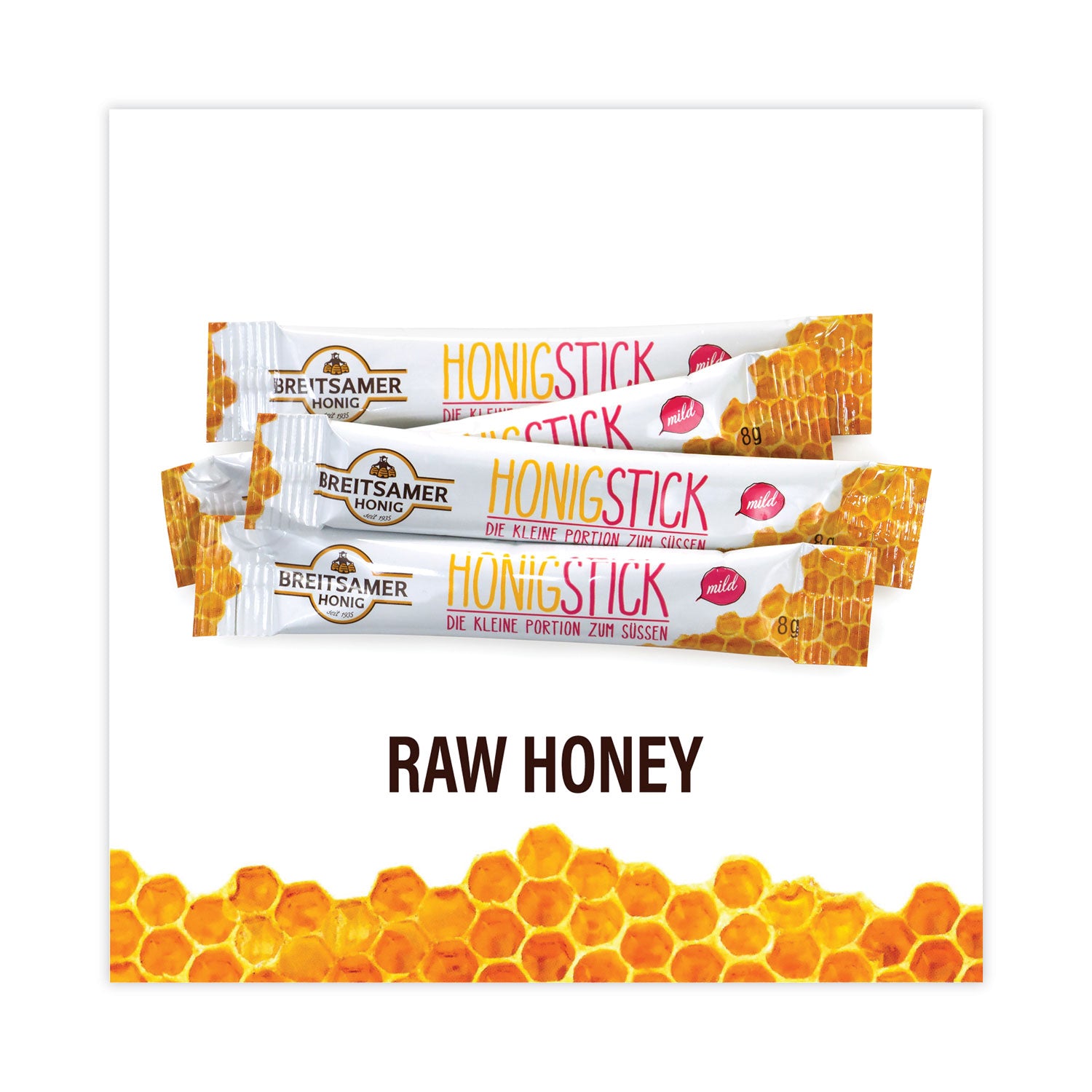 Raw Honey Sticks, 0.28 oz, 80 Sticks/Tub, 1 Tub/Carton, Ships in 1-3 Business Days - 3