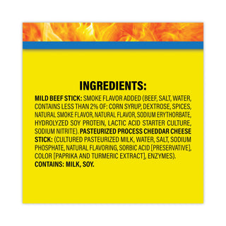 Beef and Cheese Meat Sticks, 1.5 oz, 18/Carton, Ships in 1-3 Business Days