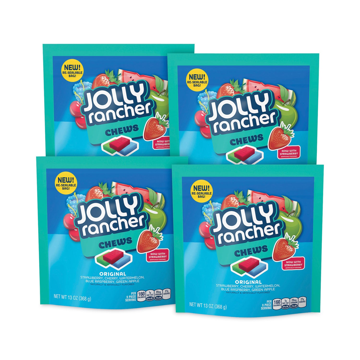 Chews Candy, Assorted Flavors, 13 oz Pouches, 4/Carton, Ships in 1-3 Business Days