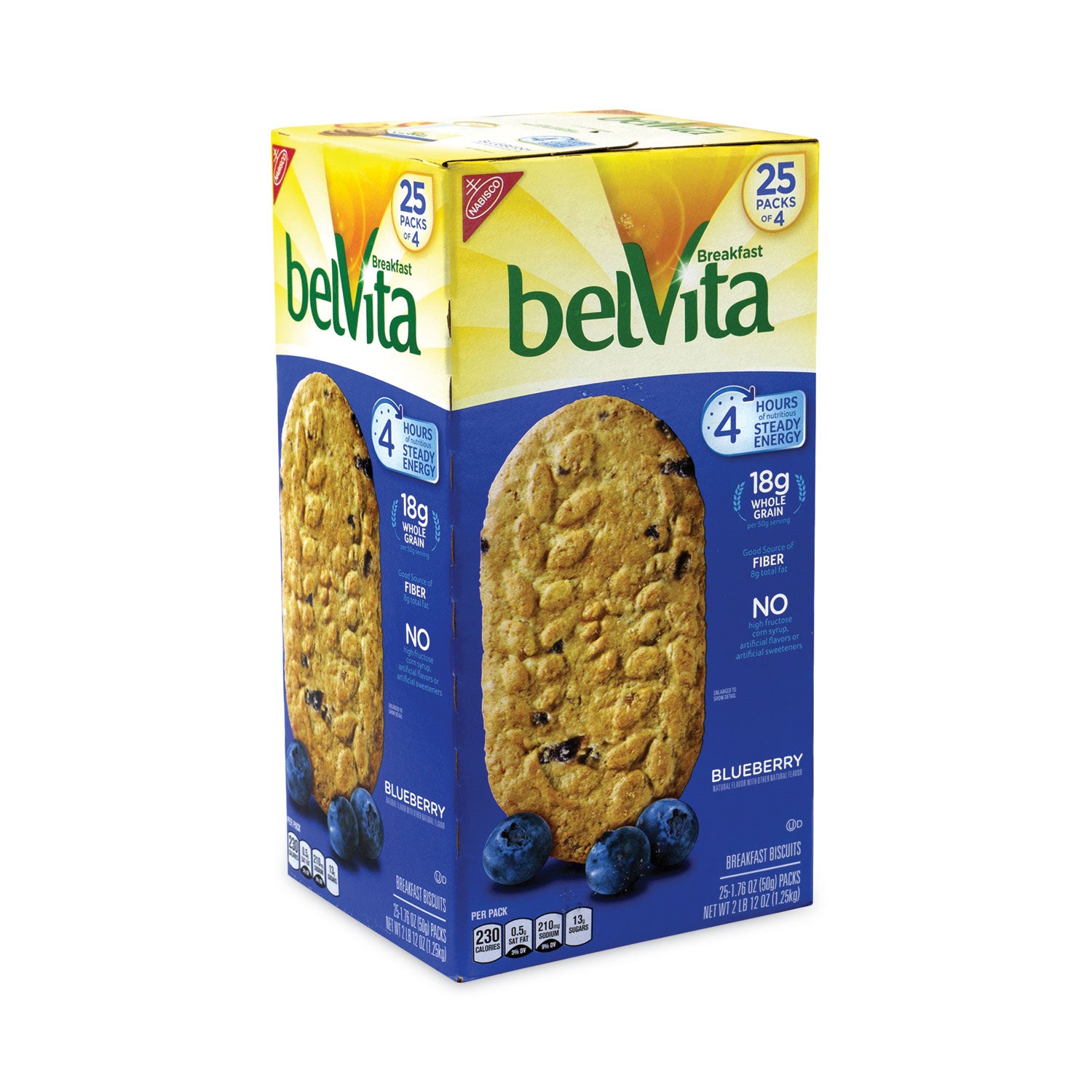 belVita Breakfast Biscuits, Blueberry, 1.76 oz Pack, 25 Packs/Carton, Ships in 1-3 Business Days