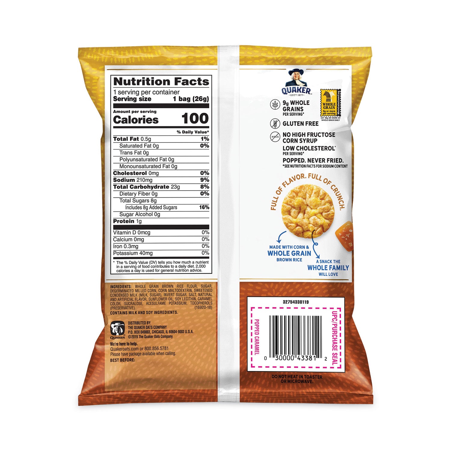 Rice Crisps, Caramel, 0.91 oz Bag, 60 Bags/Carton, Ships in 1-3 Business Days