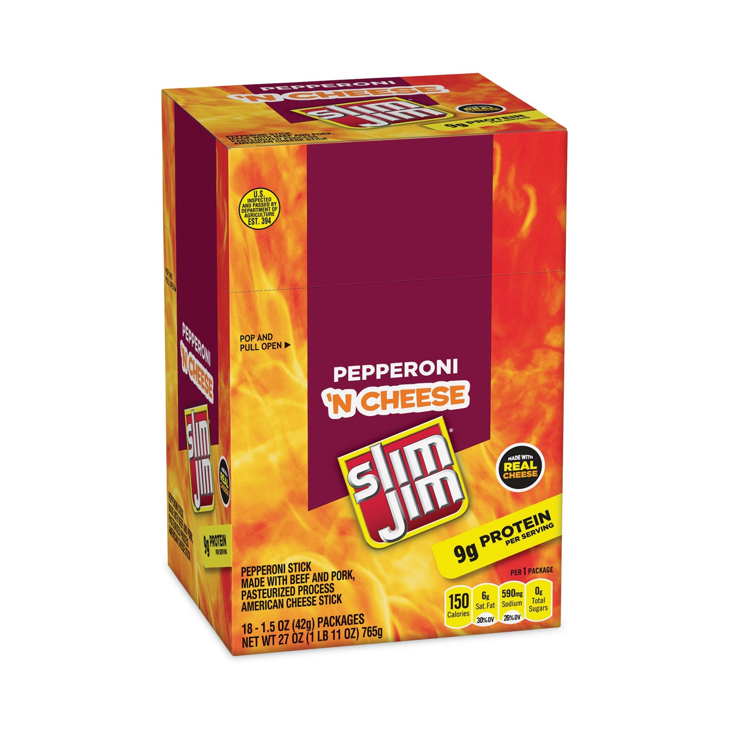 Pepperoni and Cheese Meat Sticks, 1.5 oz, 18/Carton, Ships in 1-3 Business Days