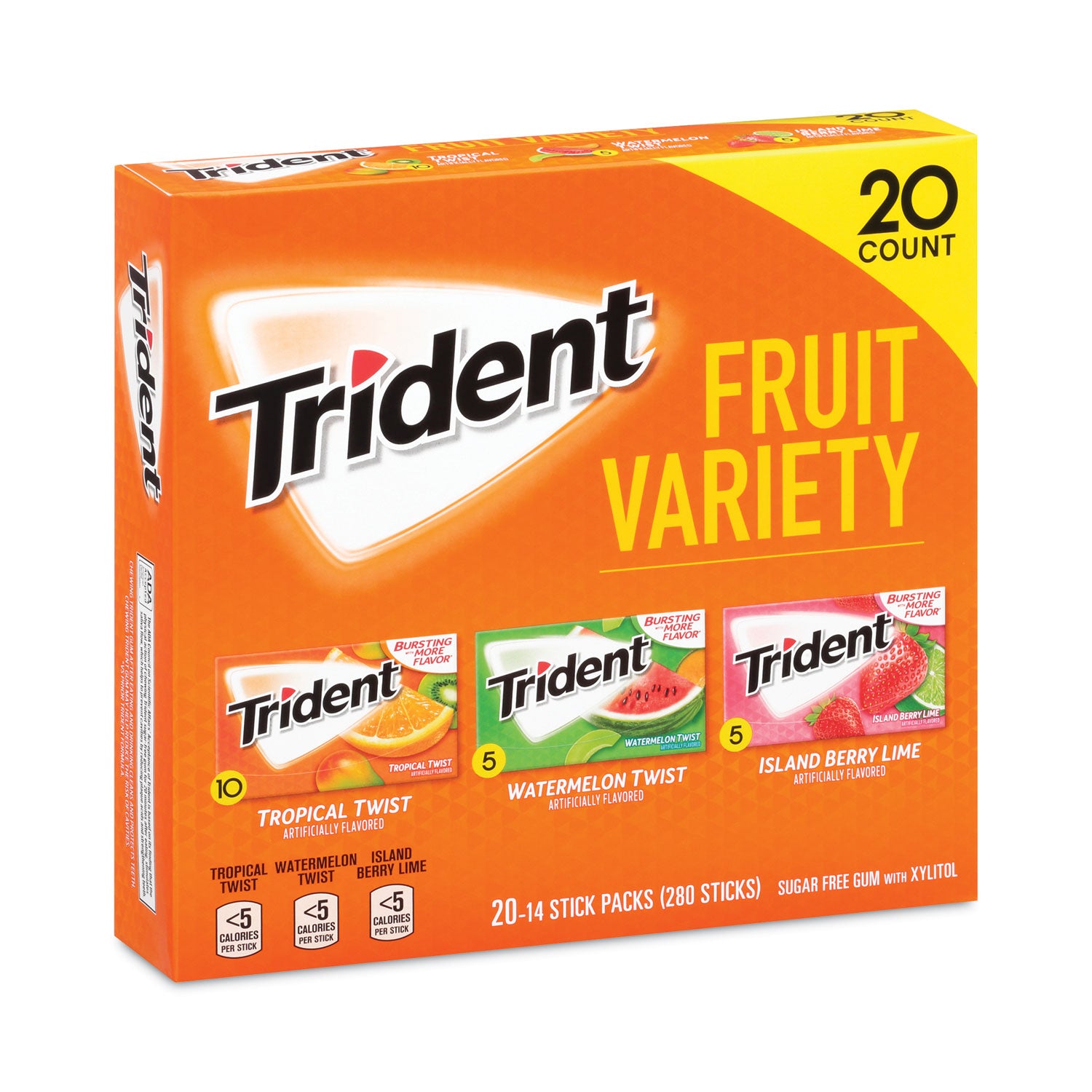 Sugar-Free Gum, Fruit Variety, 14 Pieces/Pack, 20 Packs/Carton, Ships in 1-3 Business Days