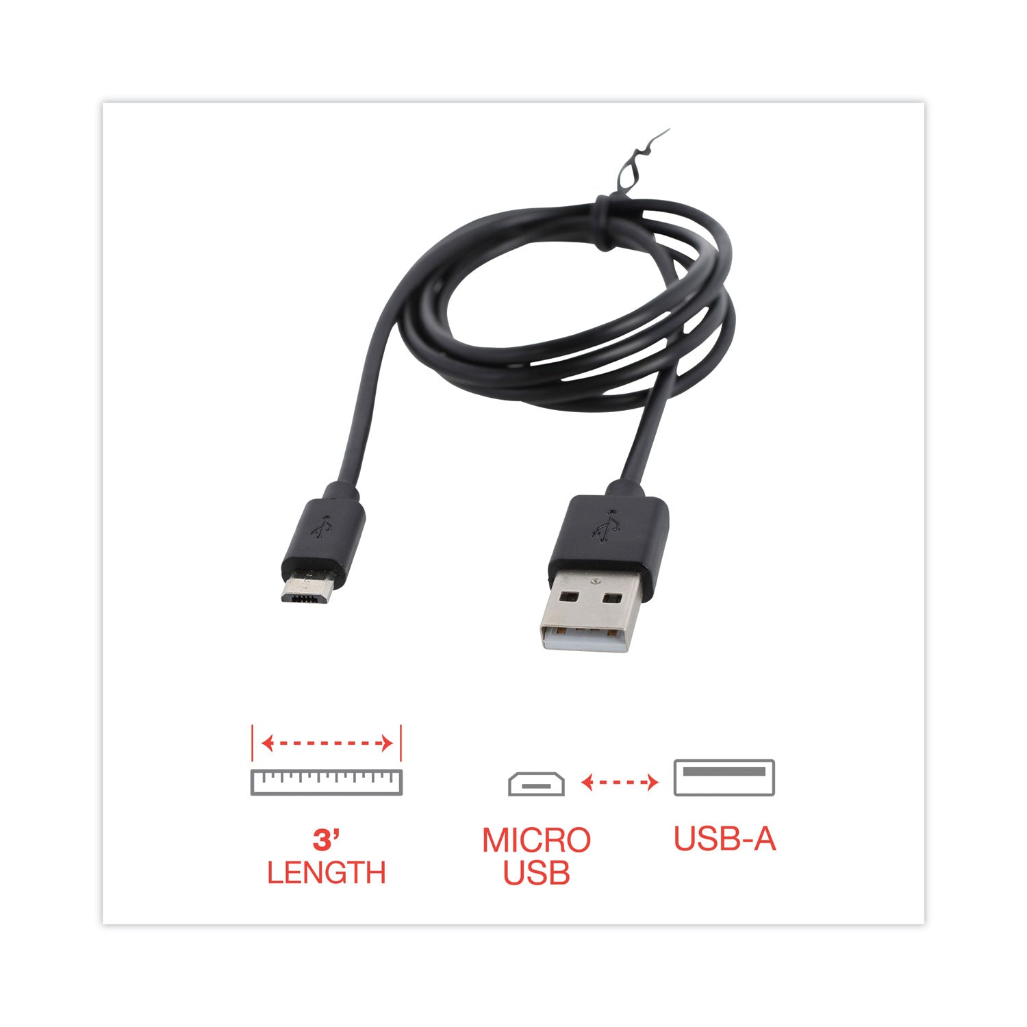 USB to Micro USB Cable, 3 ft, Black