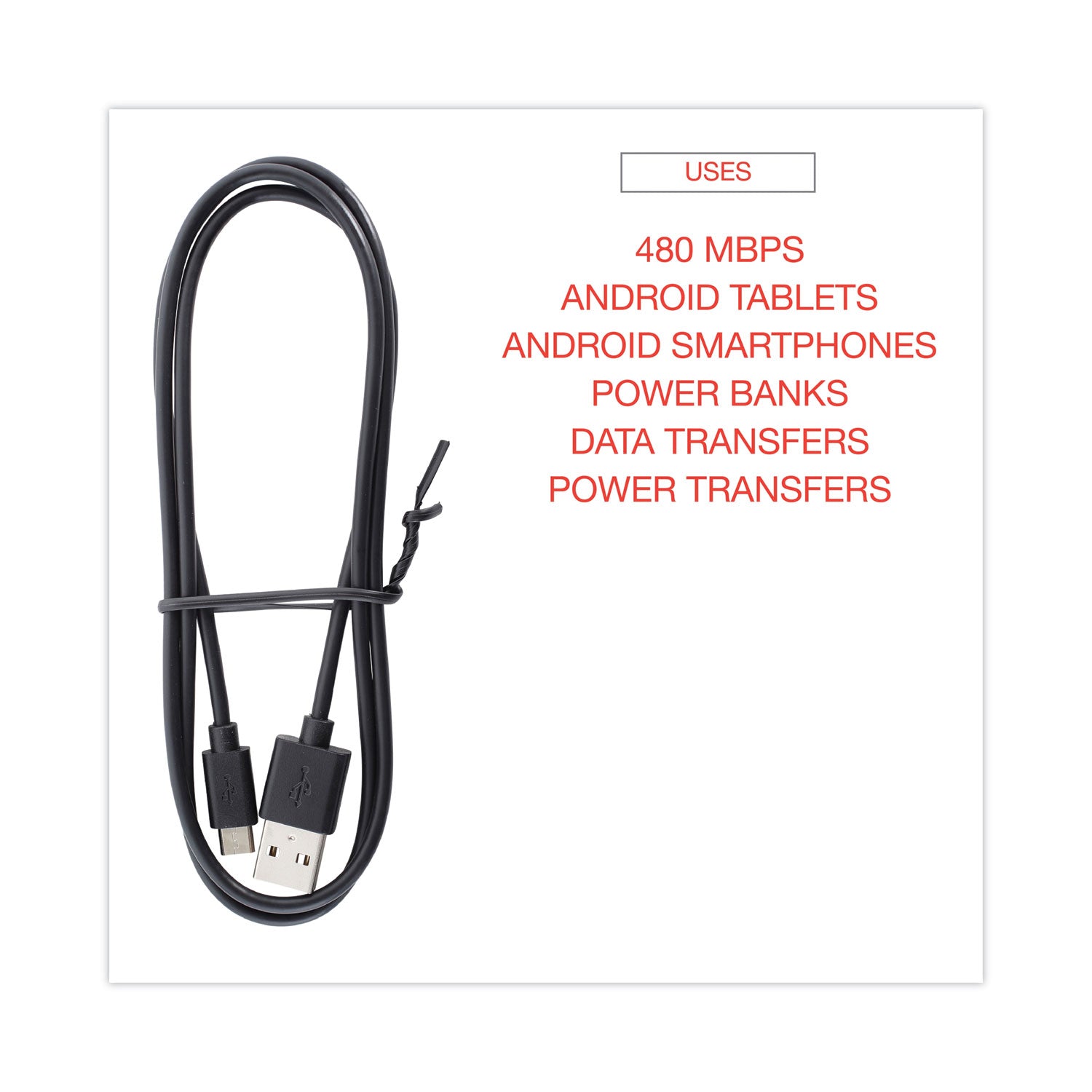 USB to Micro USB Cable, 3 ft, Black