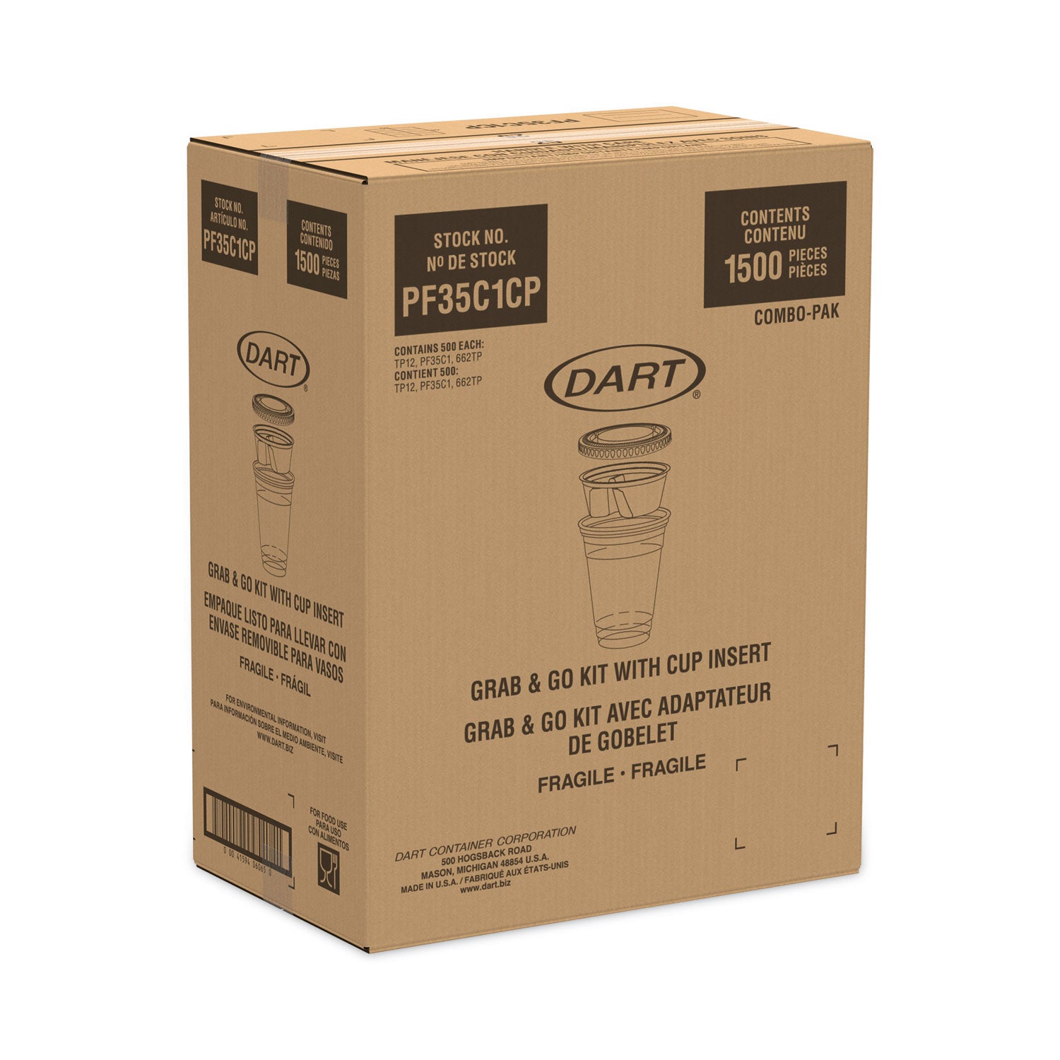 Clear PET Grab n Go Kit Combo with Insert, 12 oz, Clear, 500/Carton